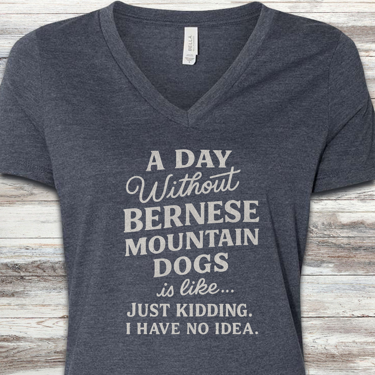 Bernese Mountain Dog Day V-Neck Tee - Heather Navy