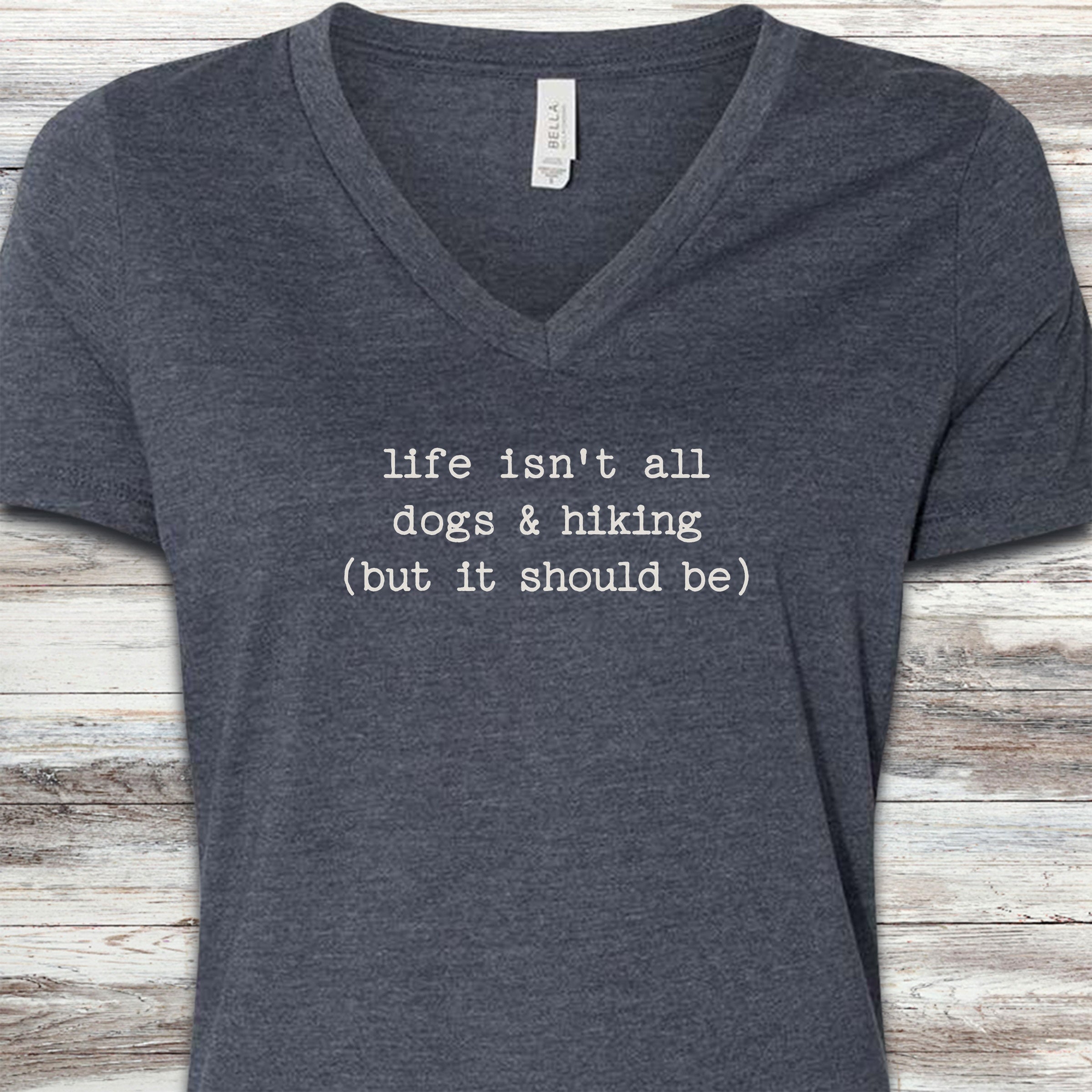 Dogs & Hiking V-Neck Tee - Heather Navy