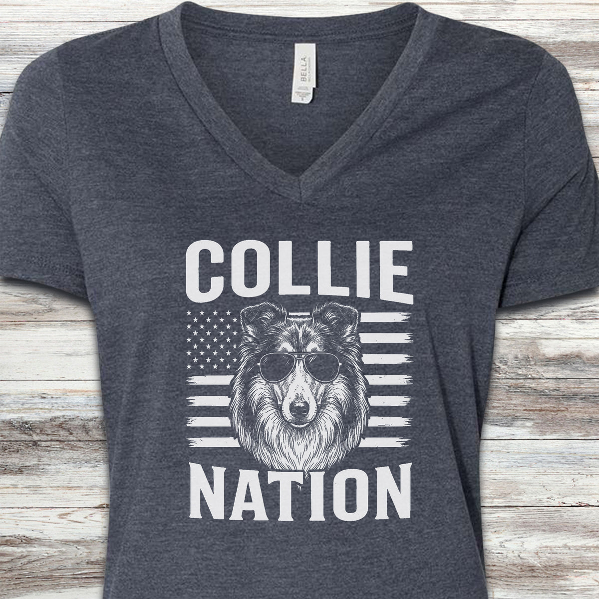 Rough Collie Nation V-Neck Tee - Heather Navy