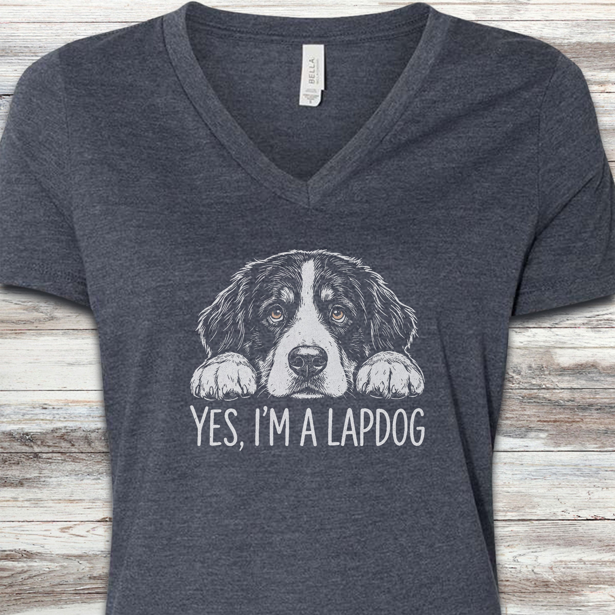 Bernese Mountain Dog Lapdog V-Neck Tee - Heather Navy