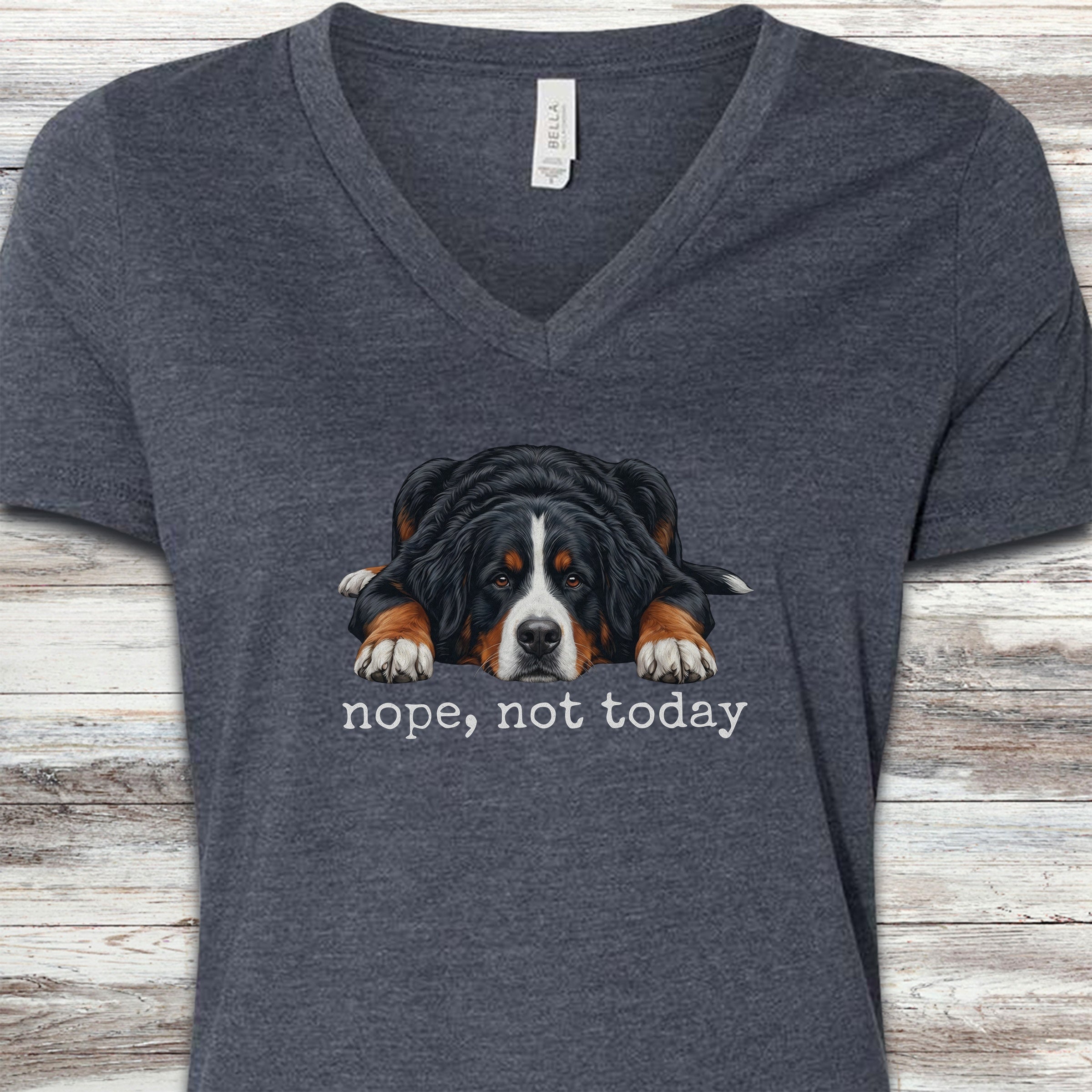 Swiss Mountain Dog Nope V-Neck Tee - Heather Navy