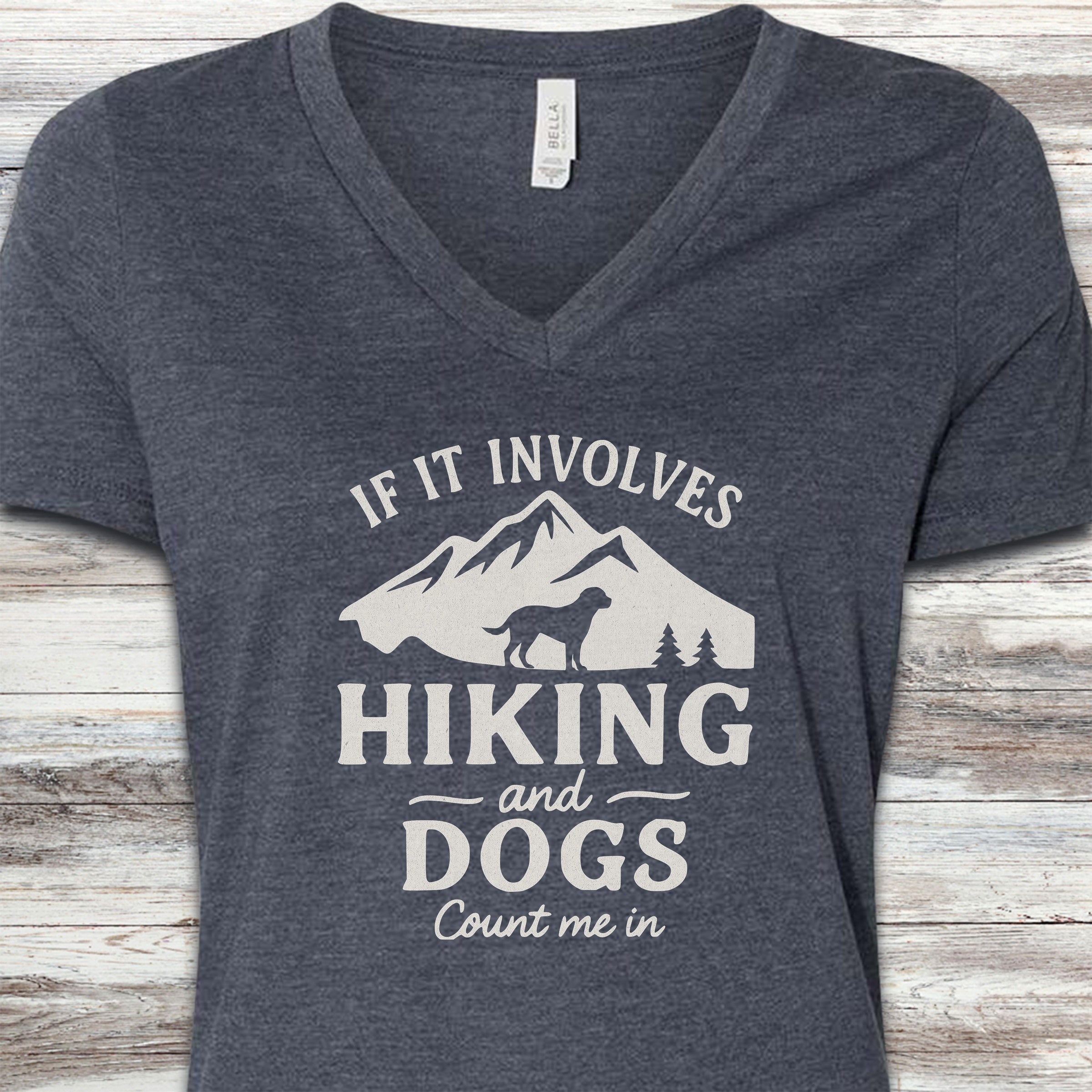 Hiking & Dogs V-Neck Tee - Heather Navy