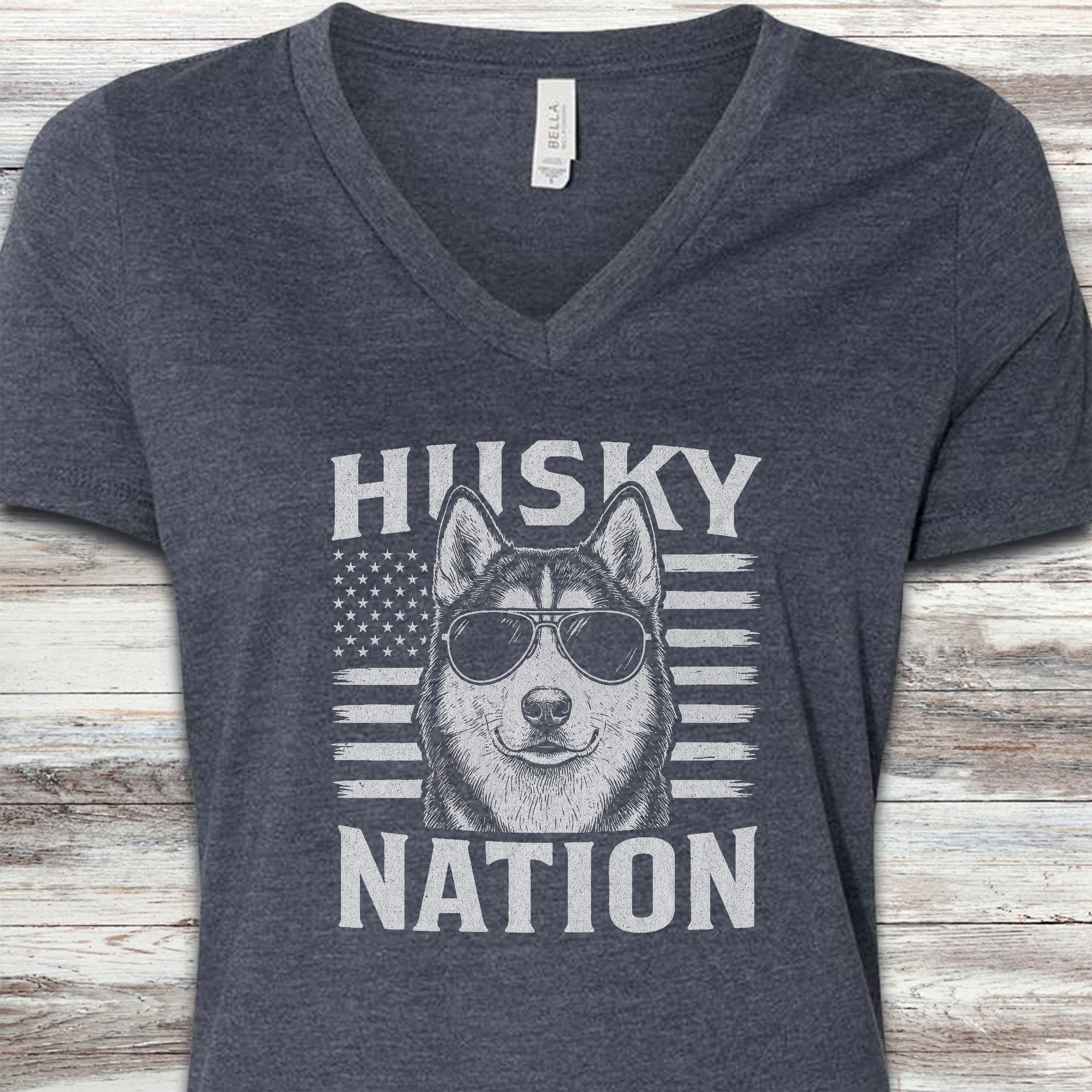 Husky Nation V-Neck Tee - Heather Navy