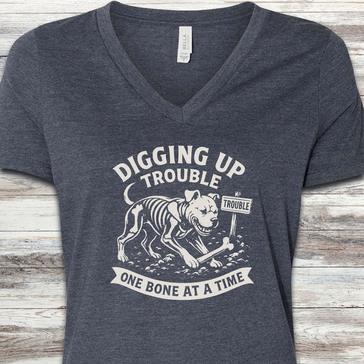 Pit Bull Trouble V-Neck Tee - Heather Navy