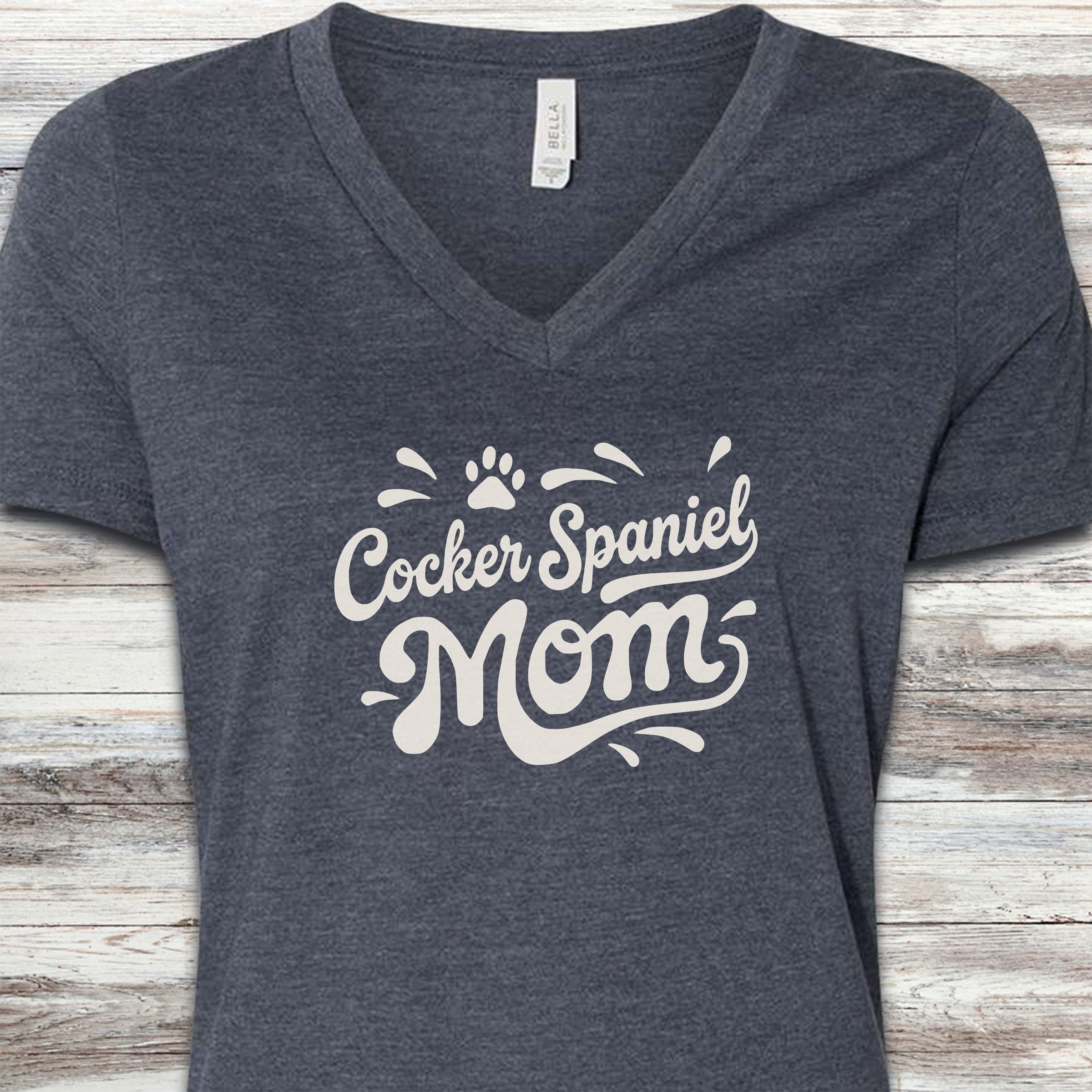 Cocker Spaniel Groovy Mom V-Neck Tee - Heather Navy
