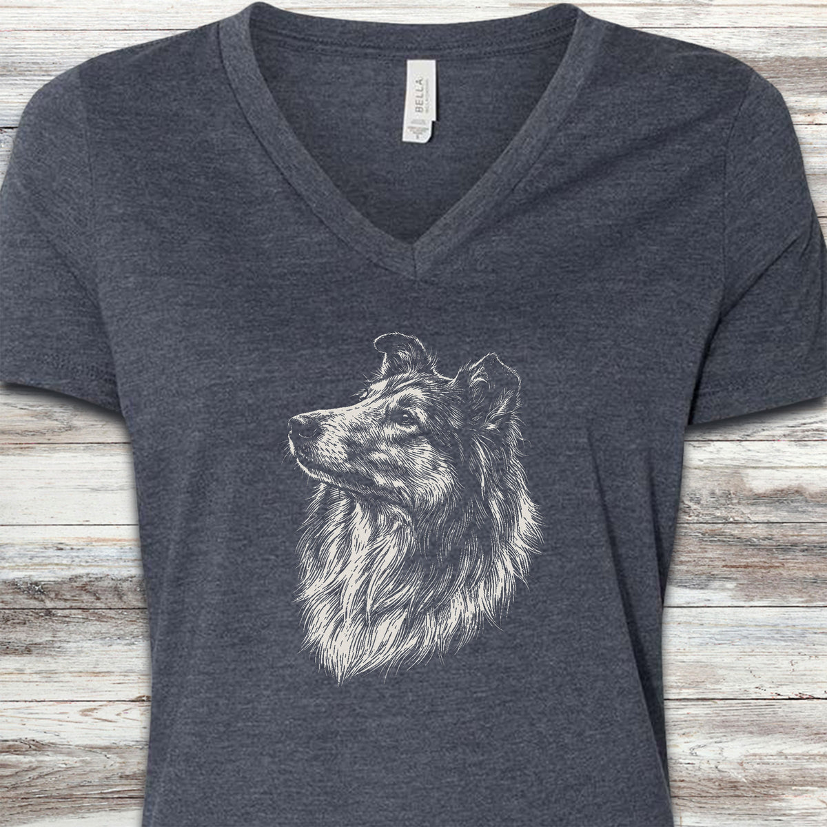 Rough Collie Loyalty V-Neck Tee - Heather Navy
