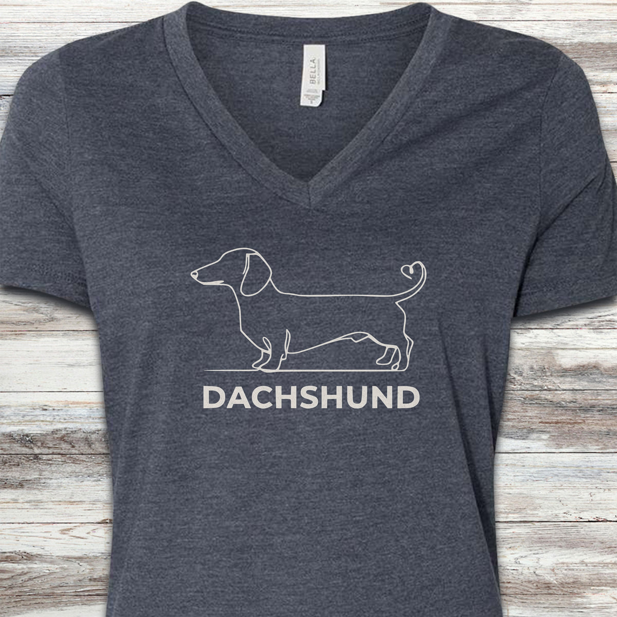 Dachshund Minimalist V-Neck Tee - Heather Navy