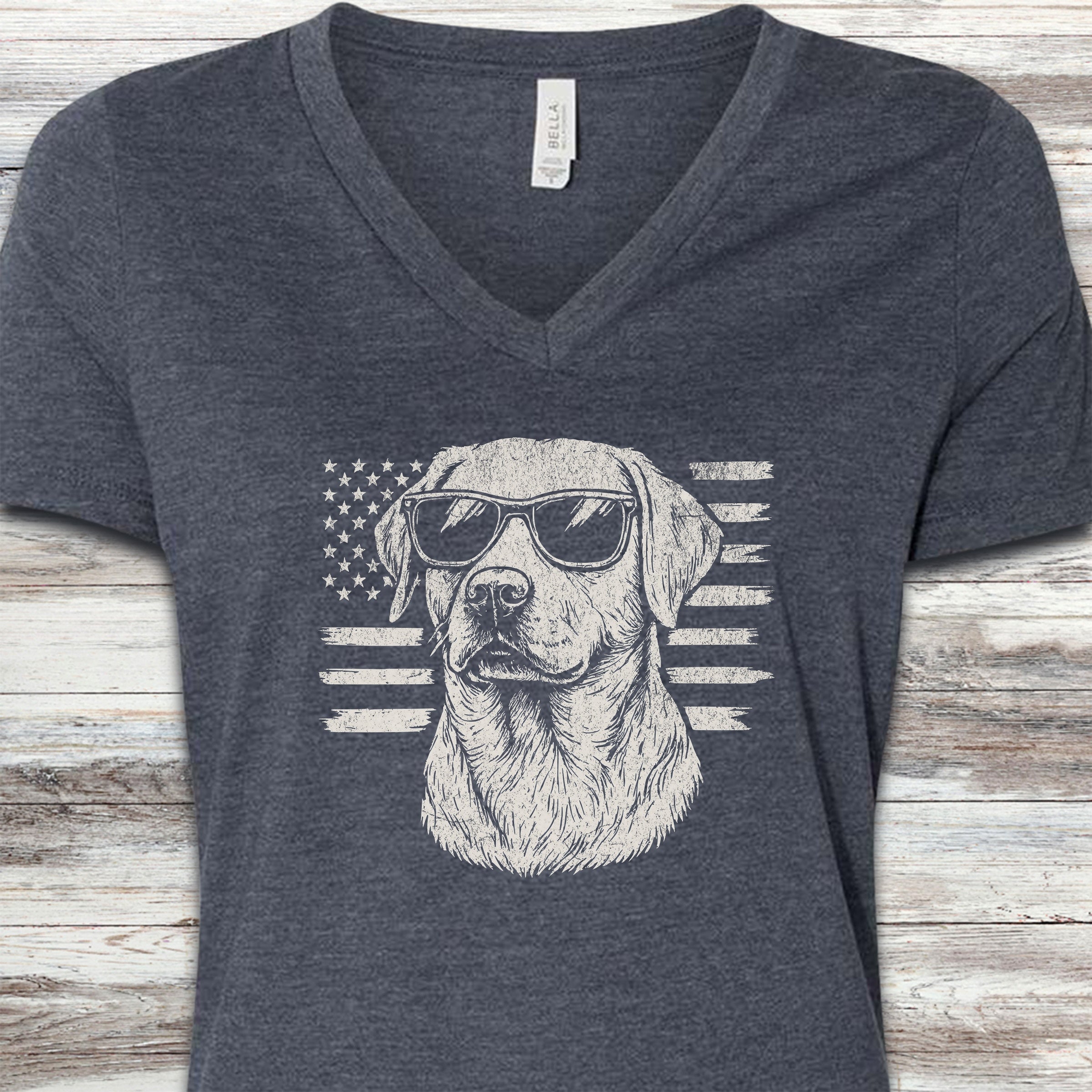 Labrador Retriever Flag V-Neck Tee - Heather Navy