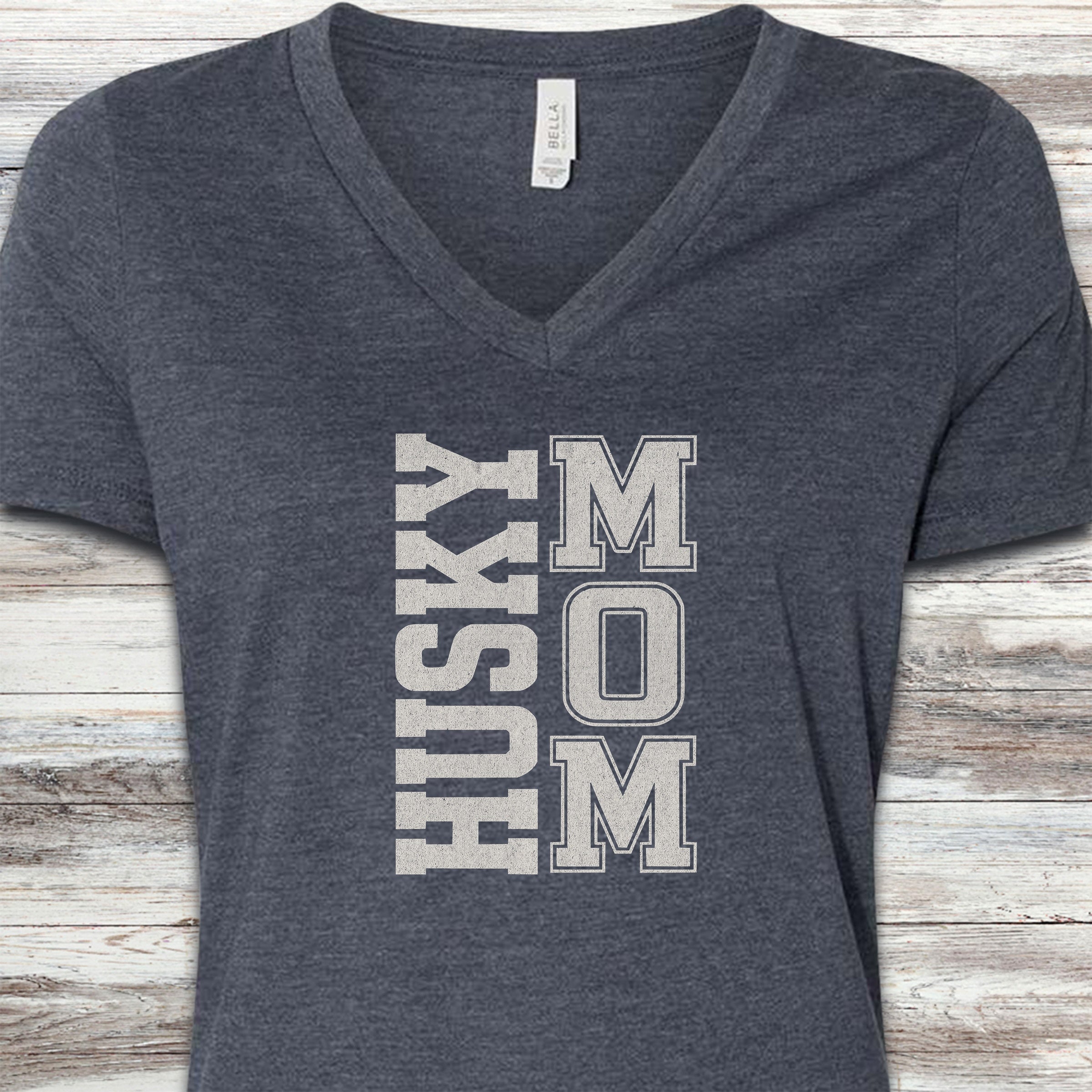 Husky Mom V-Neck Tee - Heather Navy