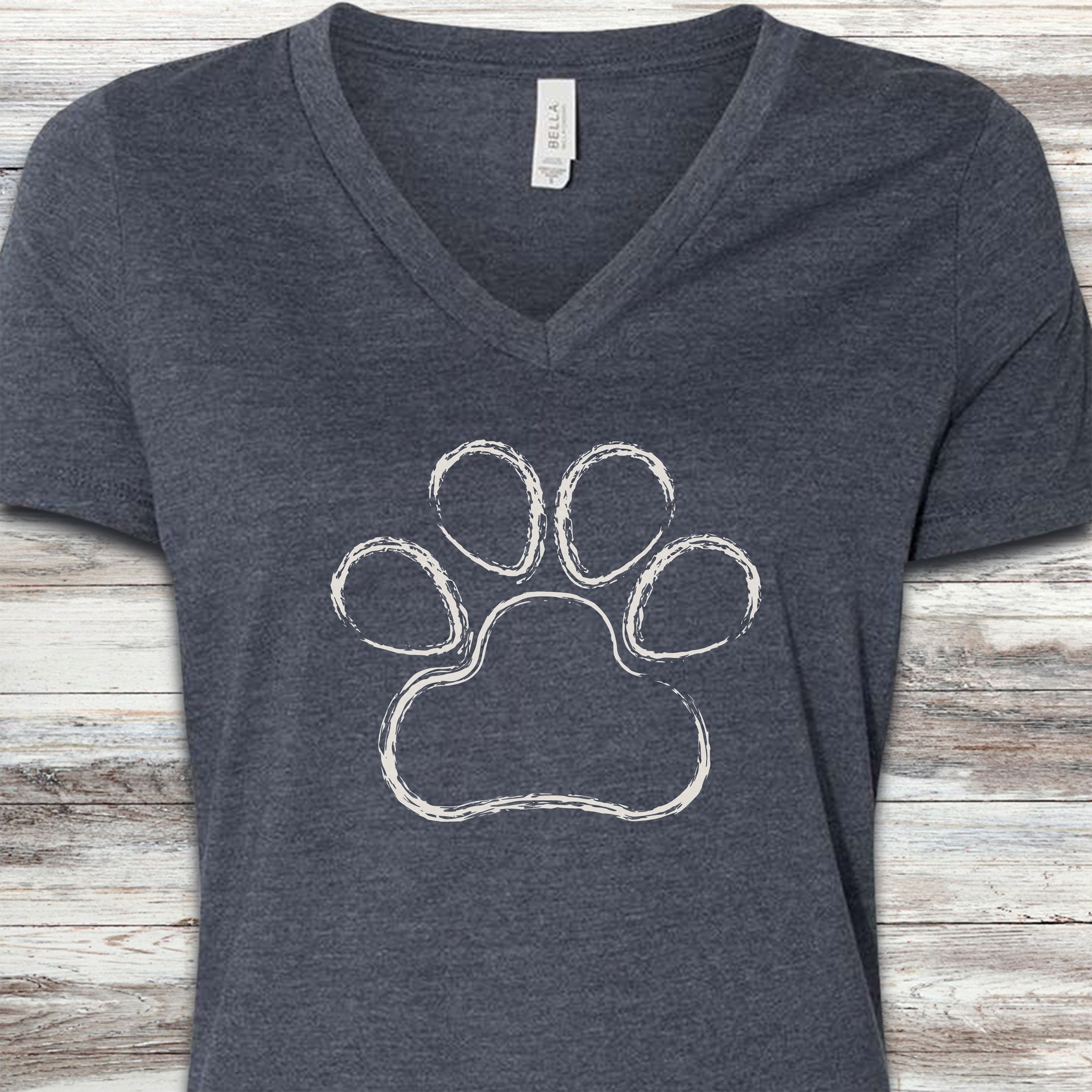 Paw Print Sketch V-Neck Tee - Heather Navy