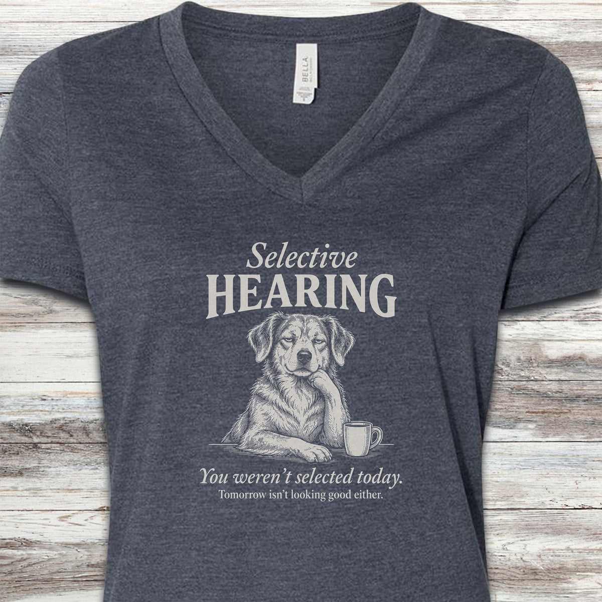 Mutt Selective Hearing V-Neck Tee - Heather Navy