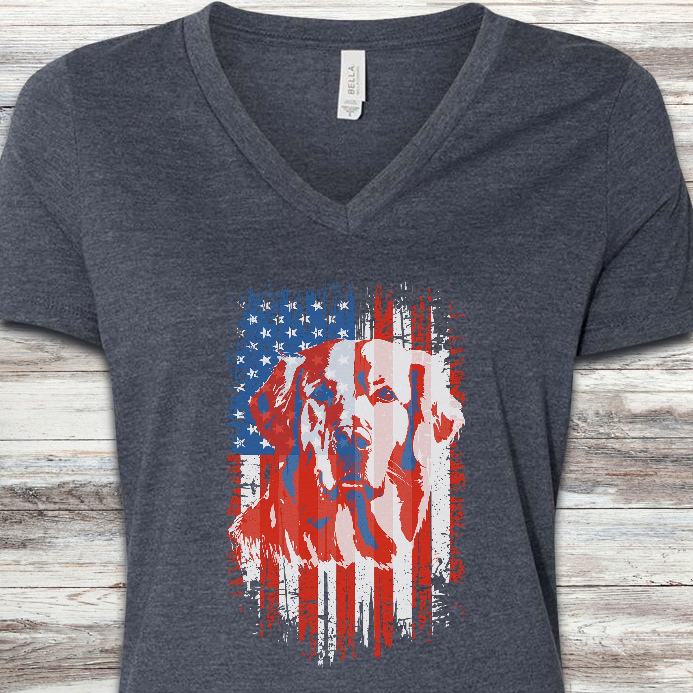 Golden Retriever USA V-Neck Tee - Heather Navy