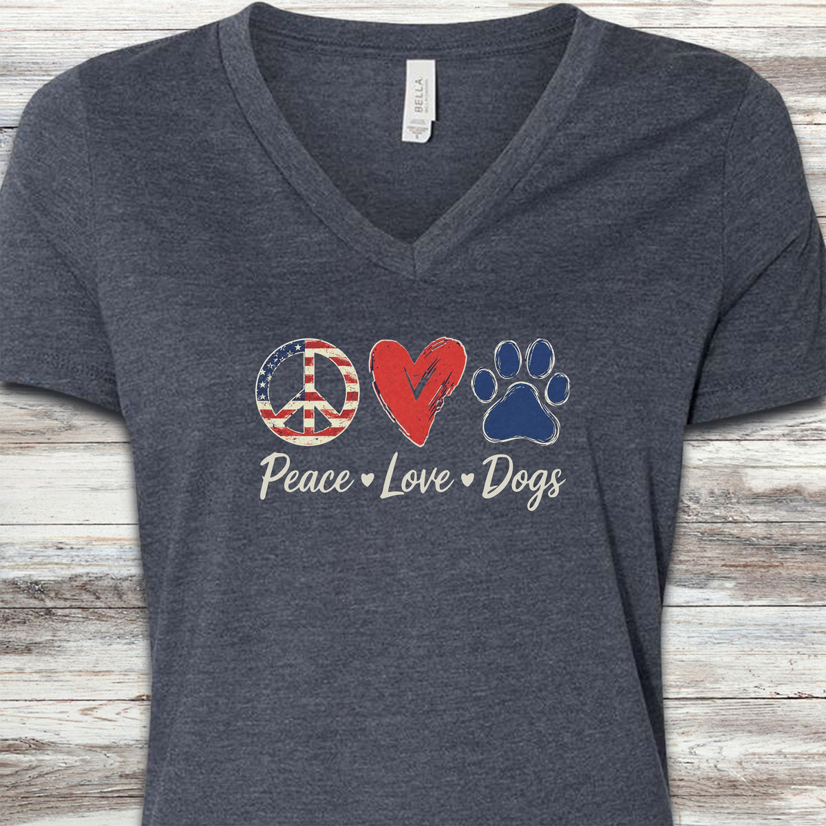 Peace Love Dogs USA V-Neck Tee - Heather Navy