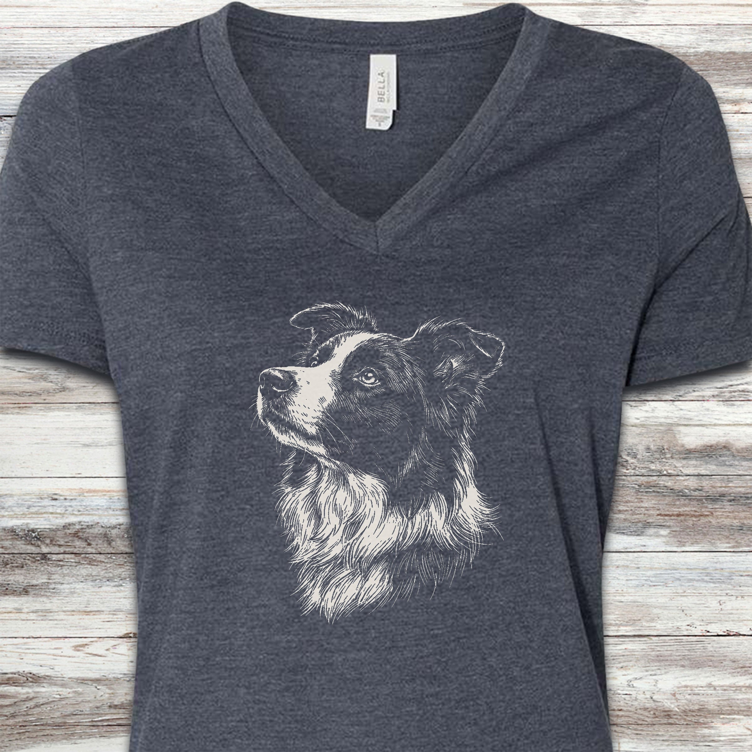 Border Collie Loyalty V-Neck Tee - Heather Navy