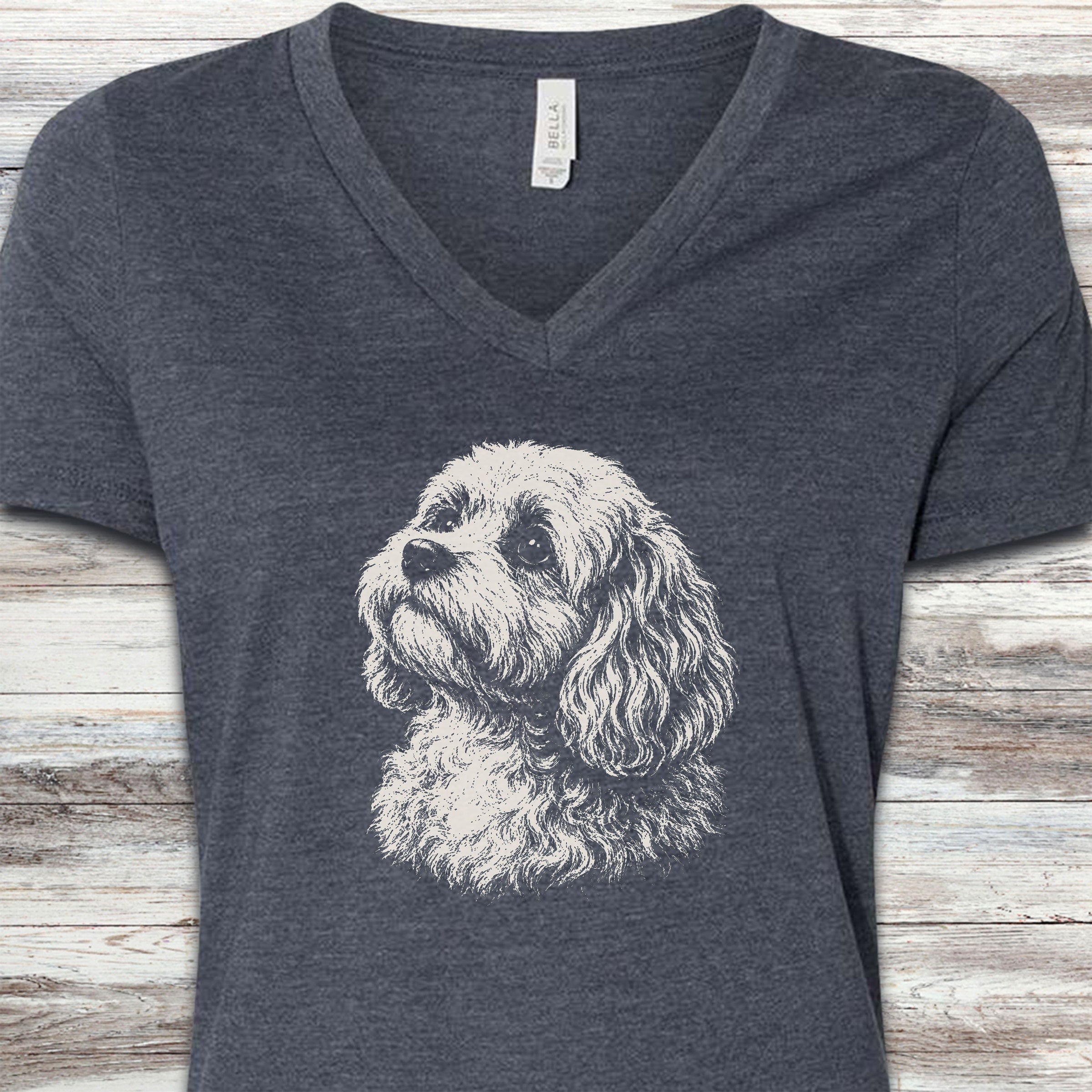 Cavapoo Loyalty V-Neck Tee - Heather Navy