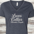 Collie Tolerates People V-Neck Tee - Heather Navy