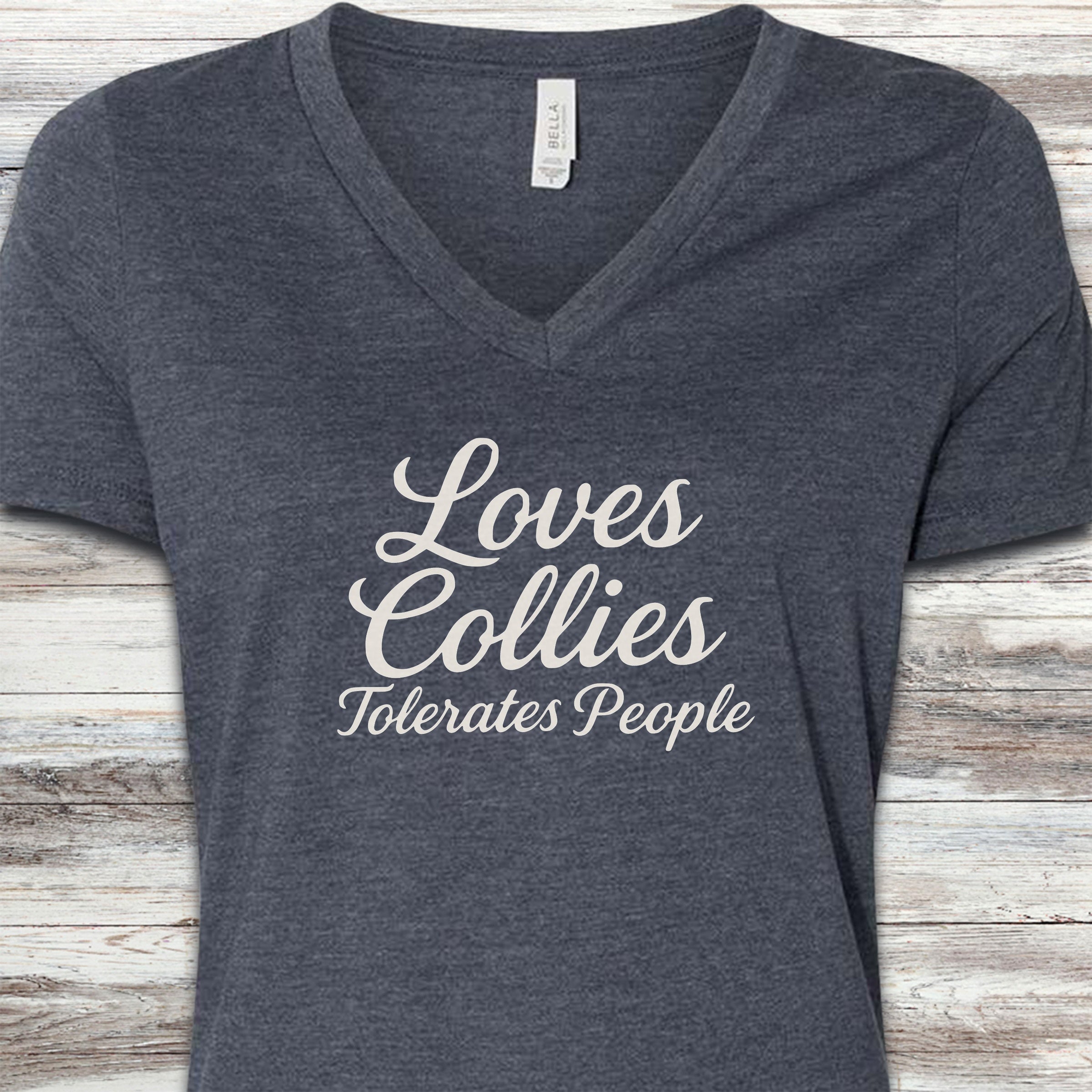 Collie Tolerates People V-Neck Tee - Heather Navy