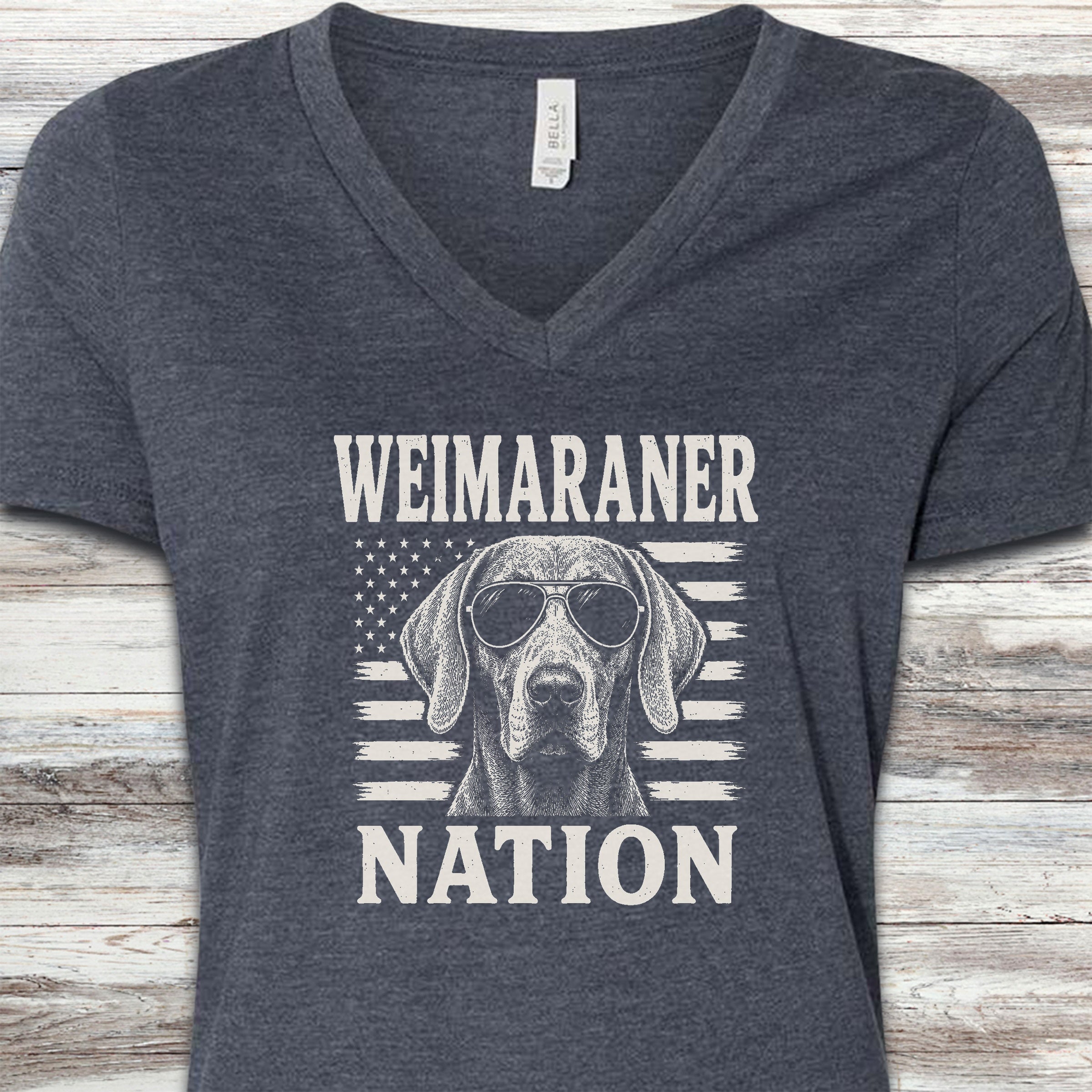 Weimaraner Nation V-Neck Tee - Heather Navy