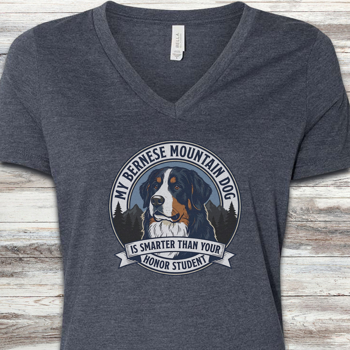 Bernese Mountain Dog Smart V-Neck Tee - Heather Navy