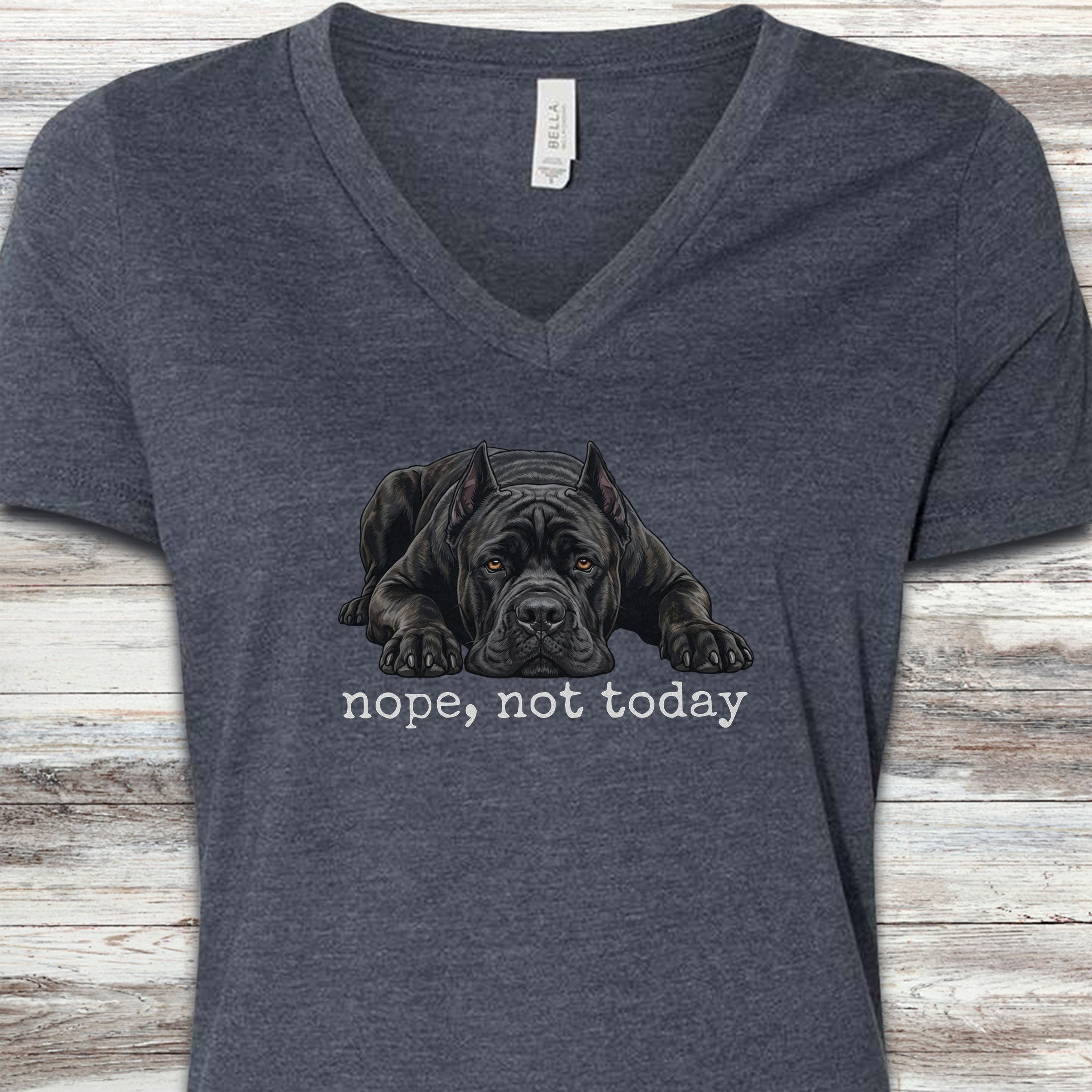 Cane Corso Cropped Nope V-Neck Tee - Heather Navy