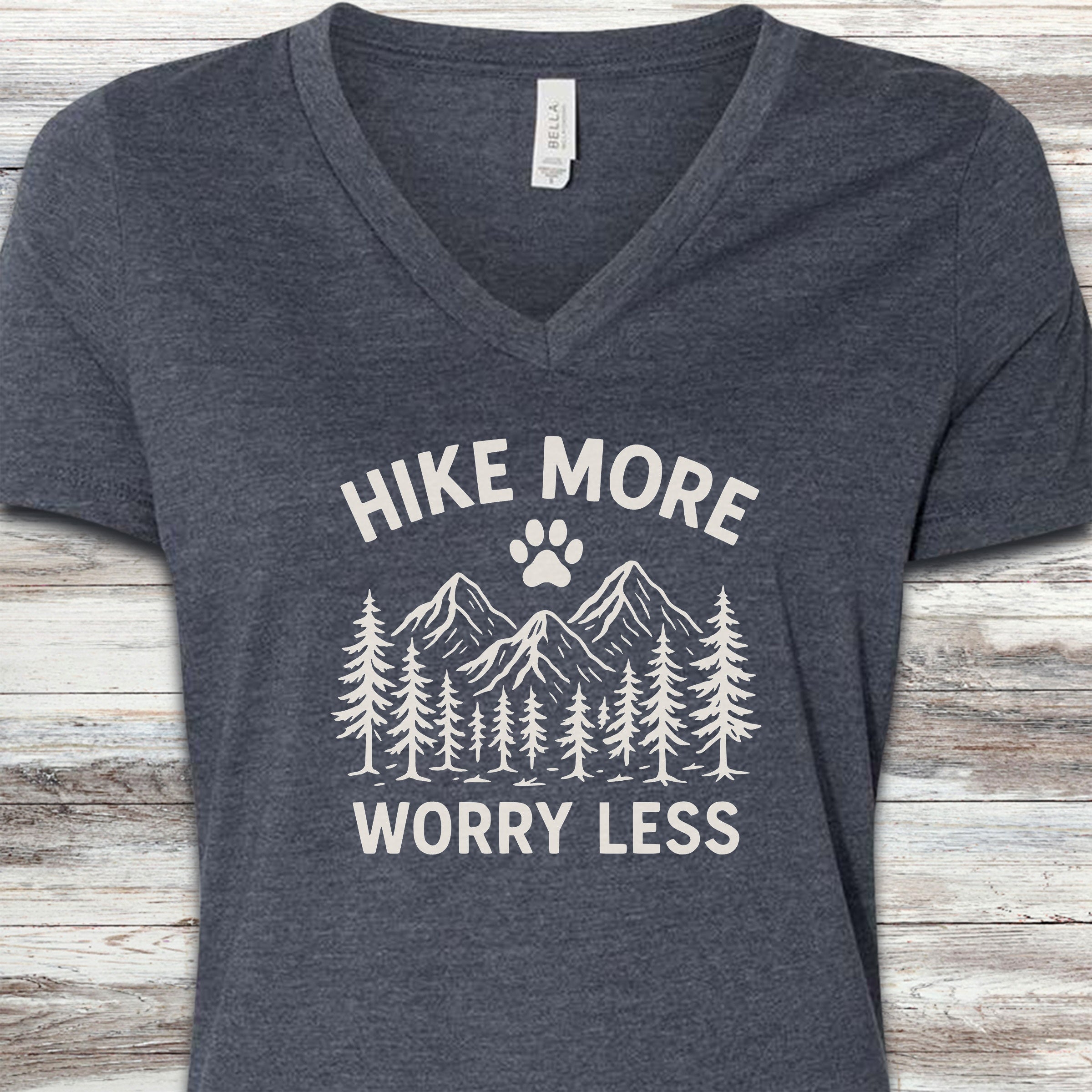 Hike More Worry Less V-Neck Tee - Heather Navy