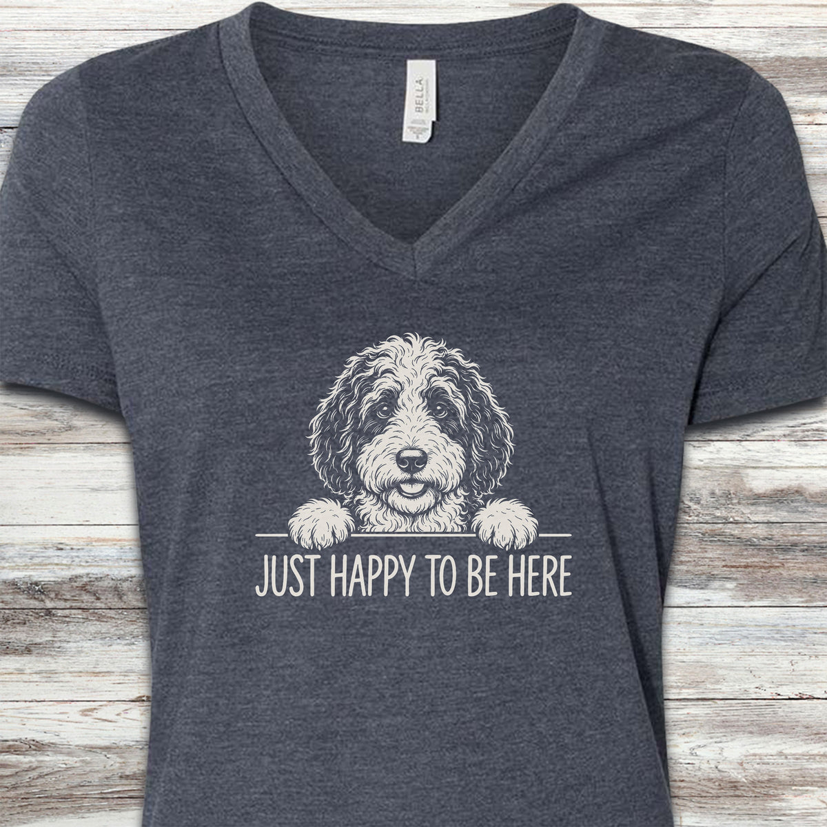 Sheepadoodle Happy V-Neck Tee - Heather Navy