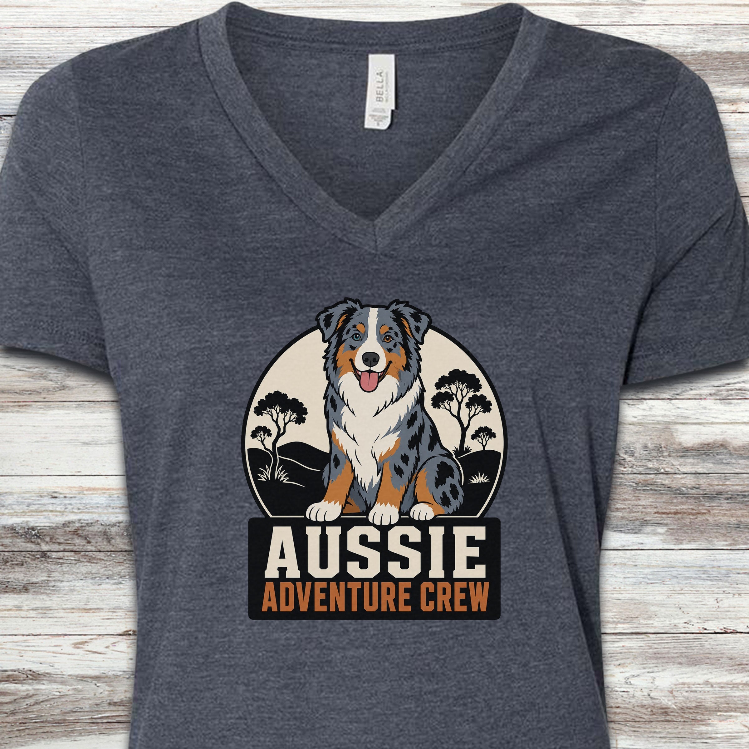 Australian Shepherd Adventure Crew V-Neck Tee - Heather Navy