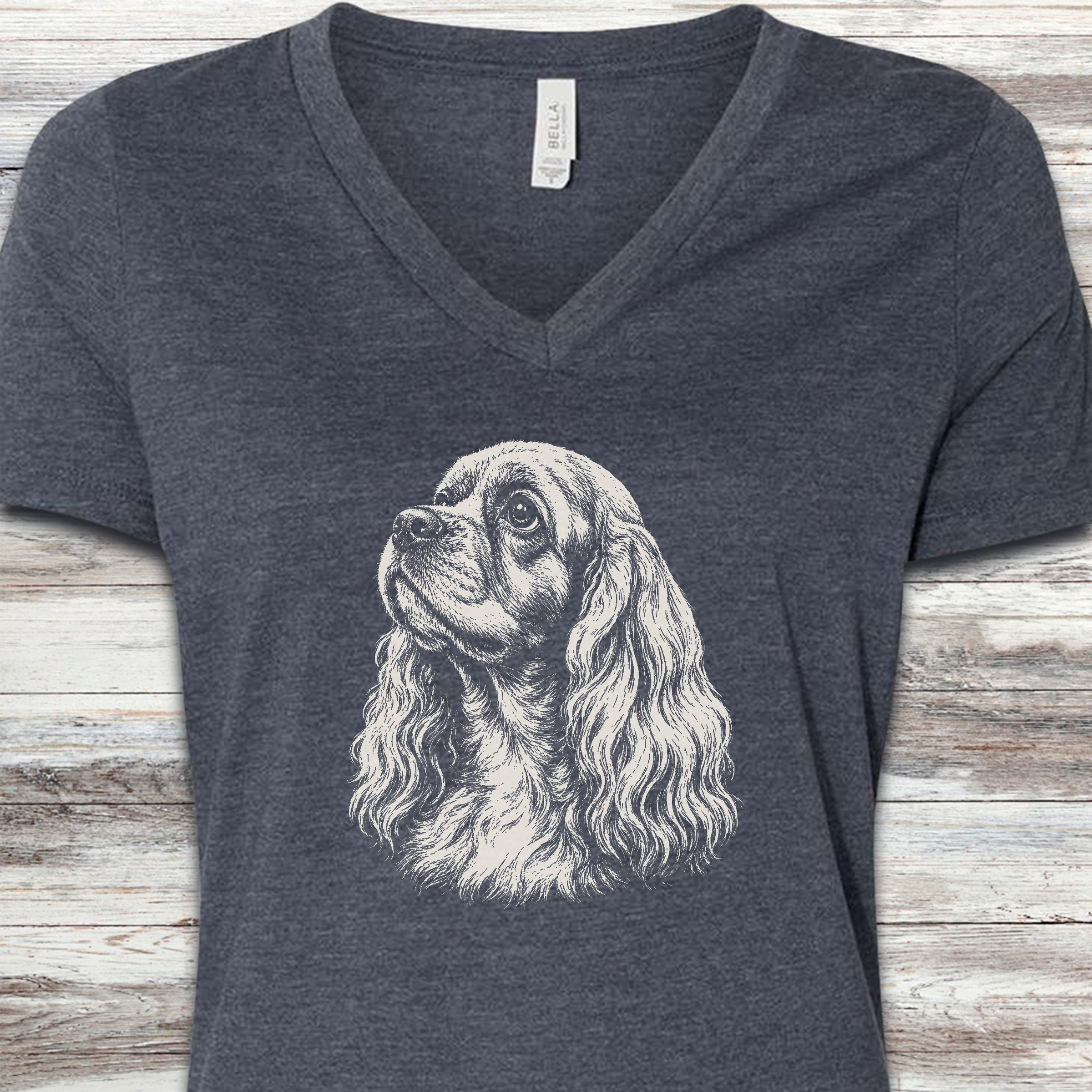 Cocker Spaniel Loyalty V-Neck Tee - Heather Navy