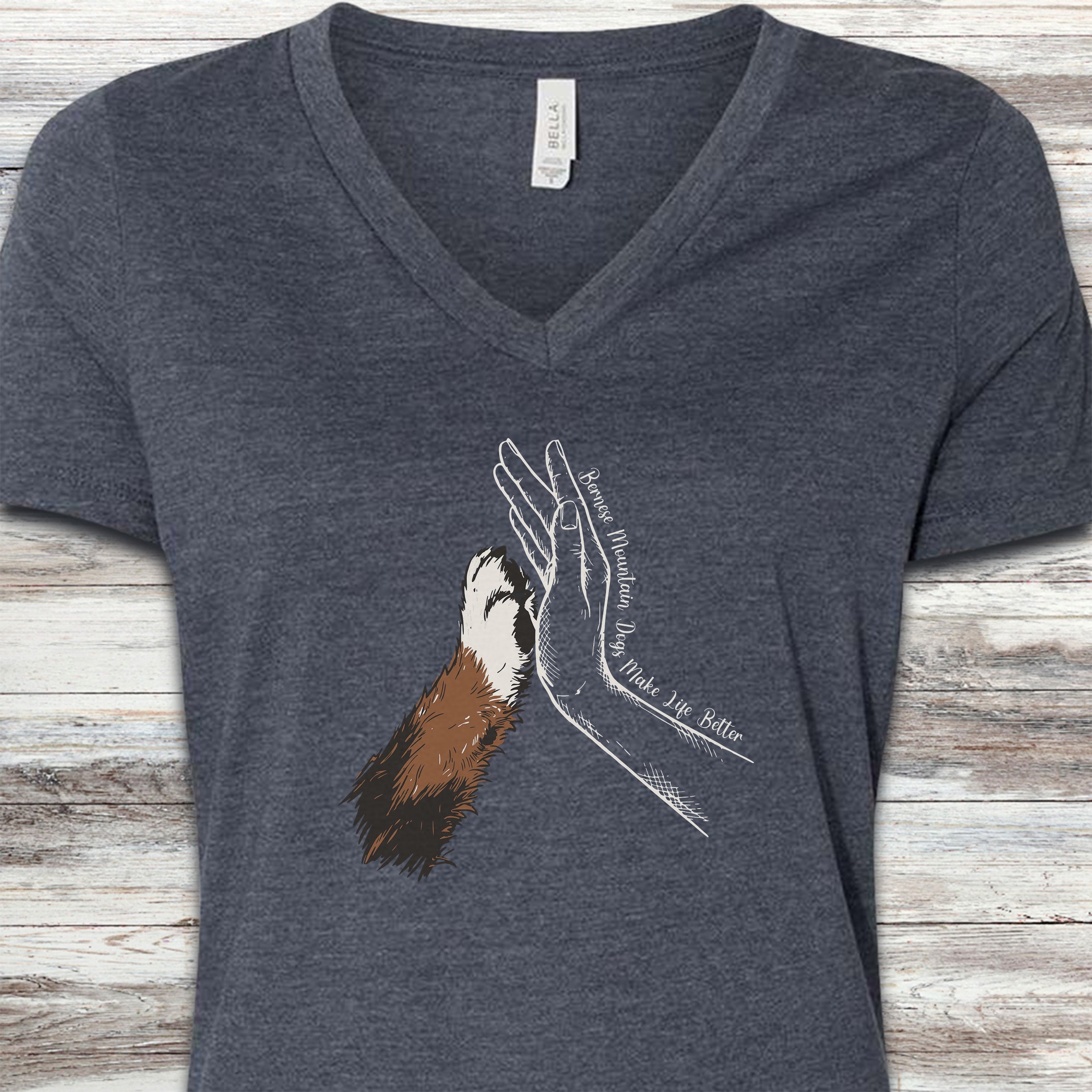 Bernese Mountain Dog Together V-Neck Tee - Heather Navy