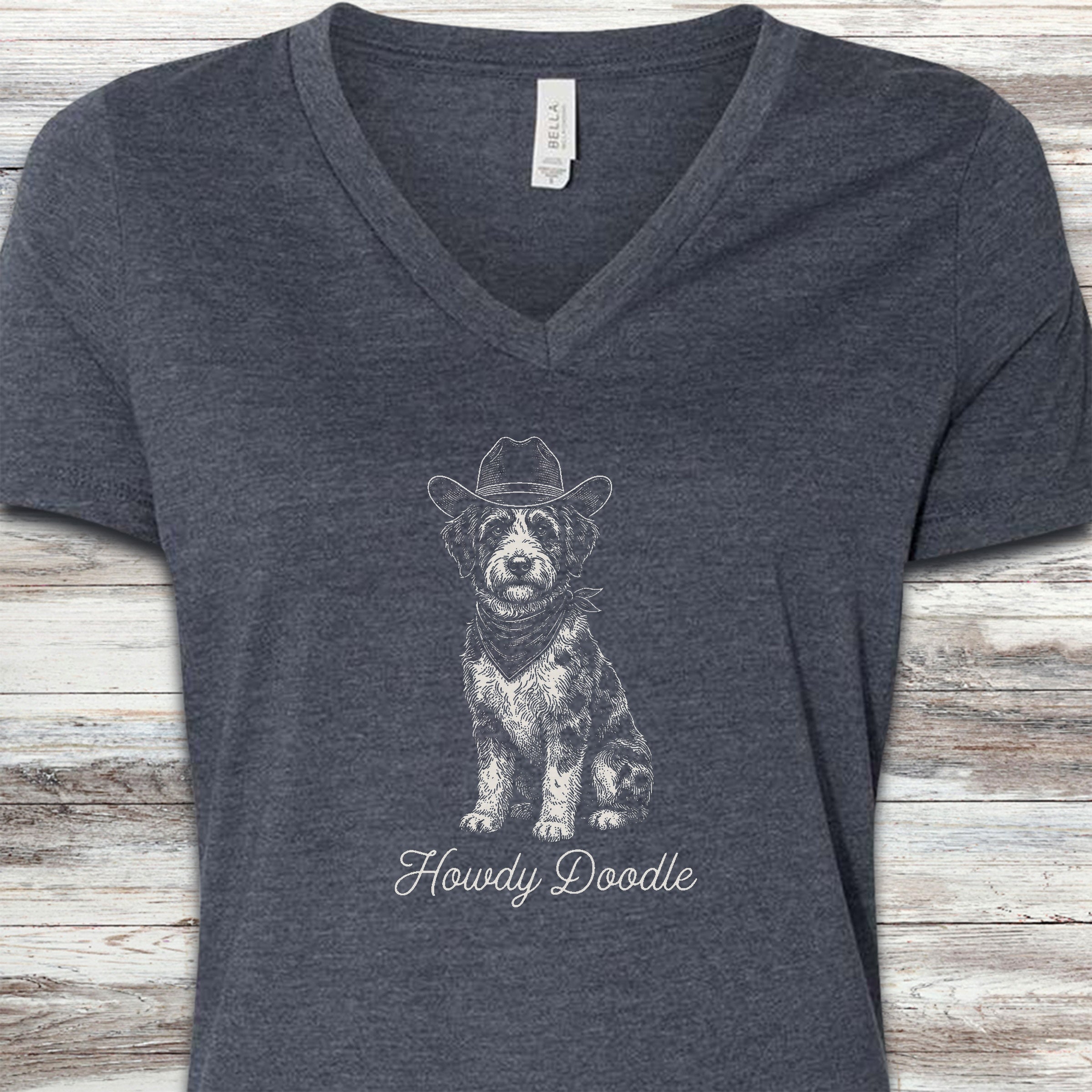 Aussiedoodle Howdy Doodle V-Neck Tee - Heather Navy