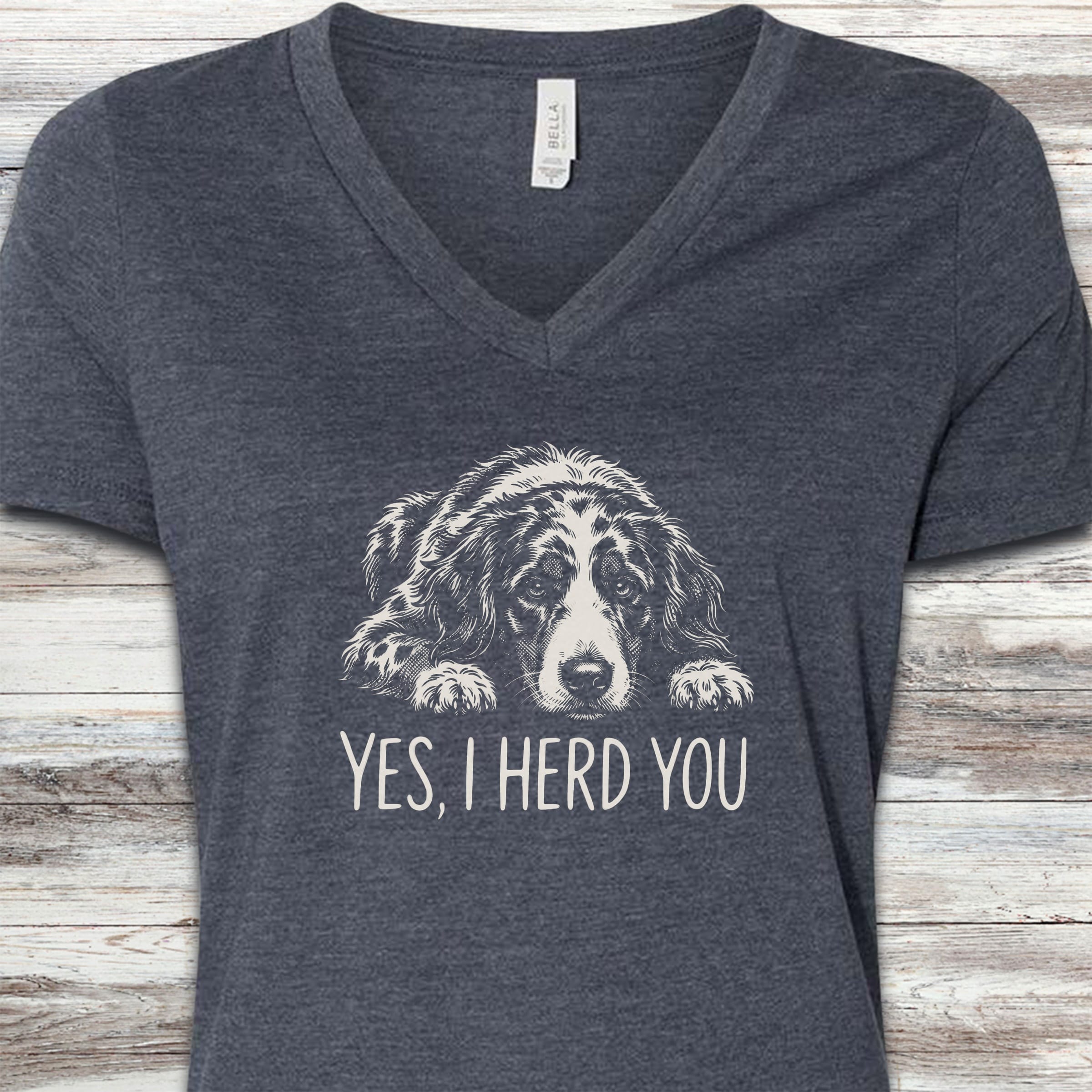 Aussiedoodle Herd You V-Neck Tee - Heather Navy