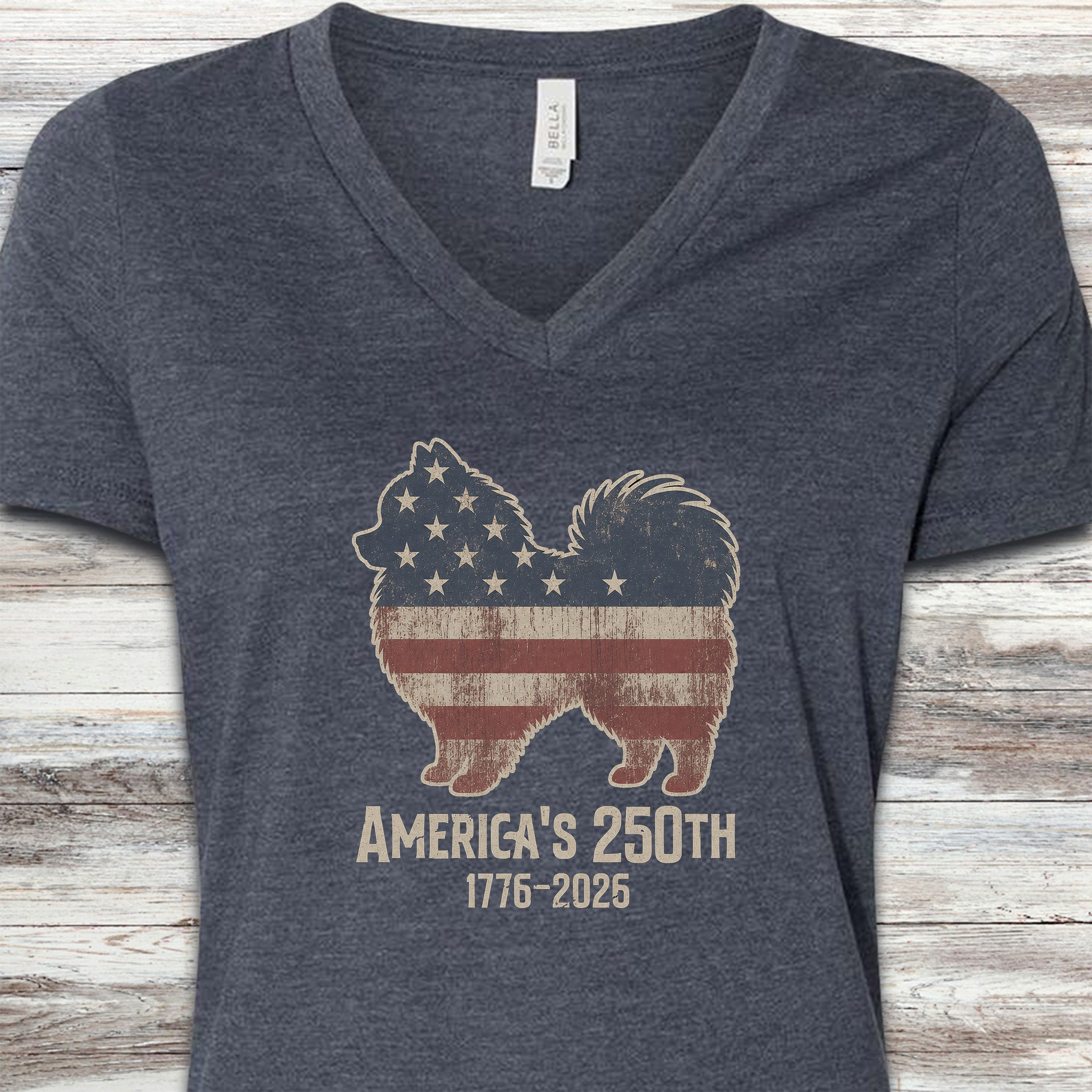 Pomeranian Vintage USA V-Neck Tee - Heather Navy
