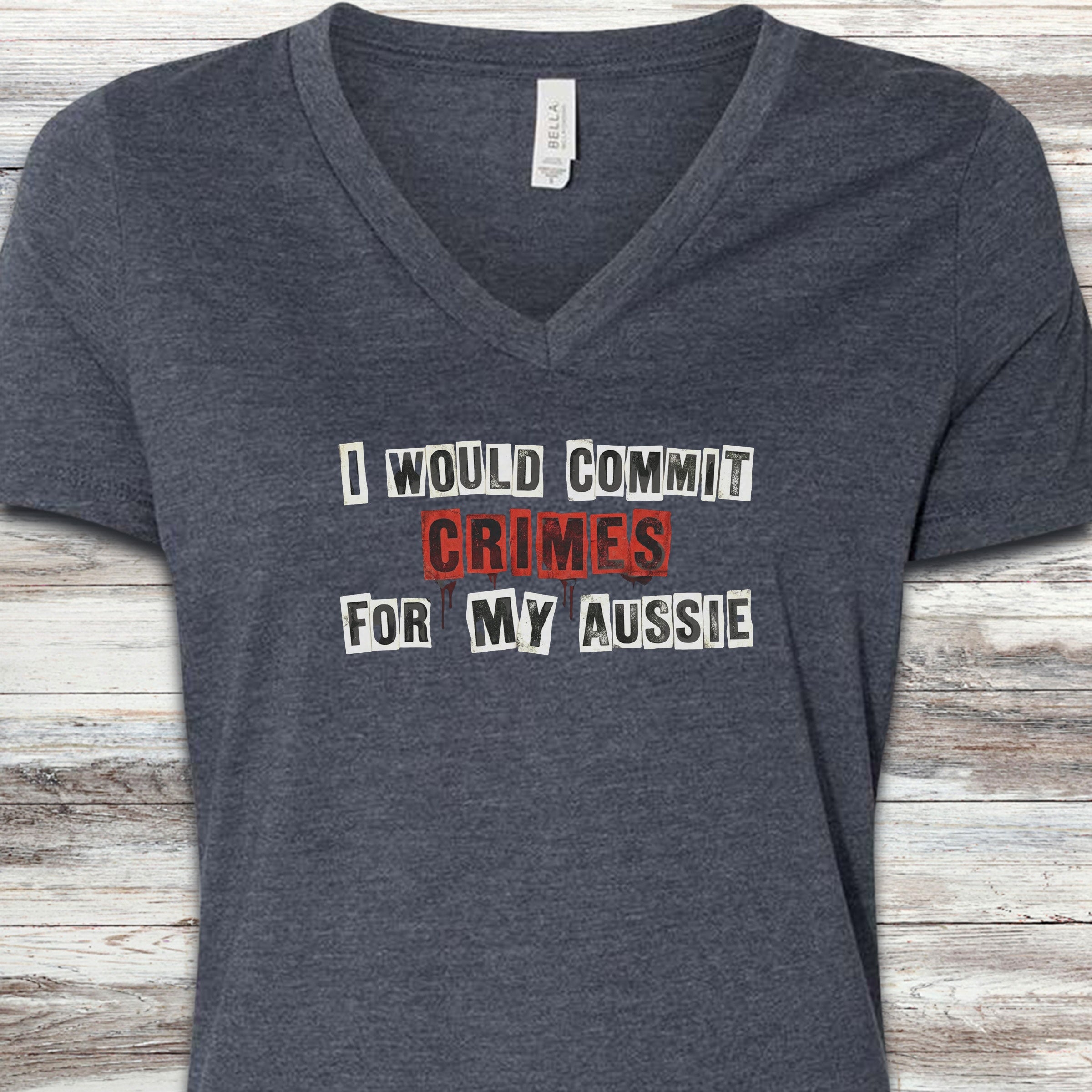 Australian Shepherd Crimes V-Neck Tee - Heather Navy
