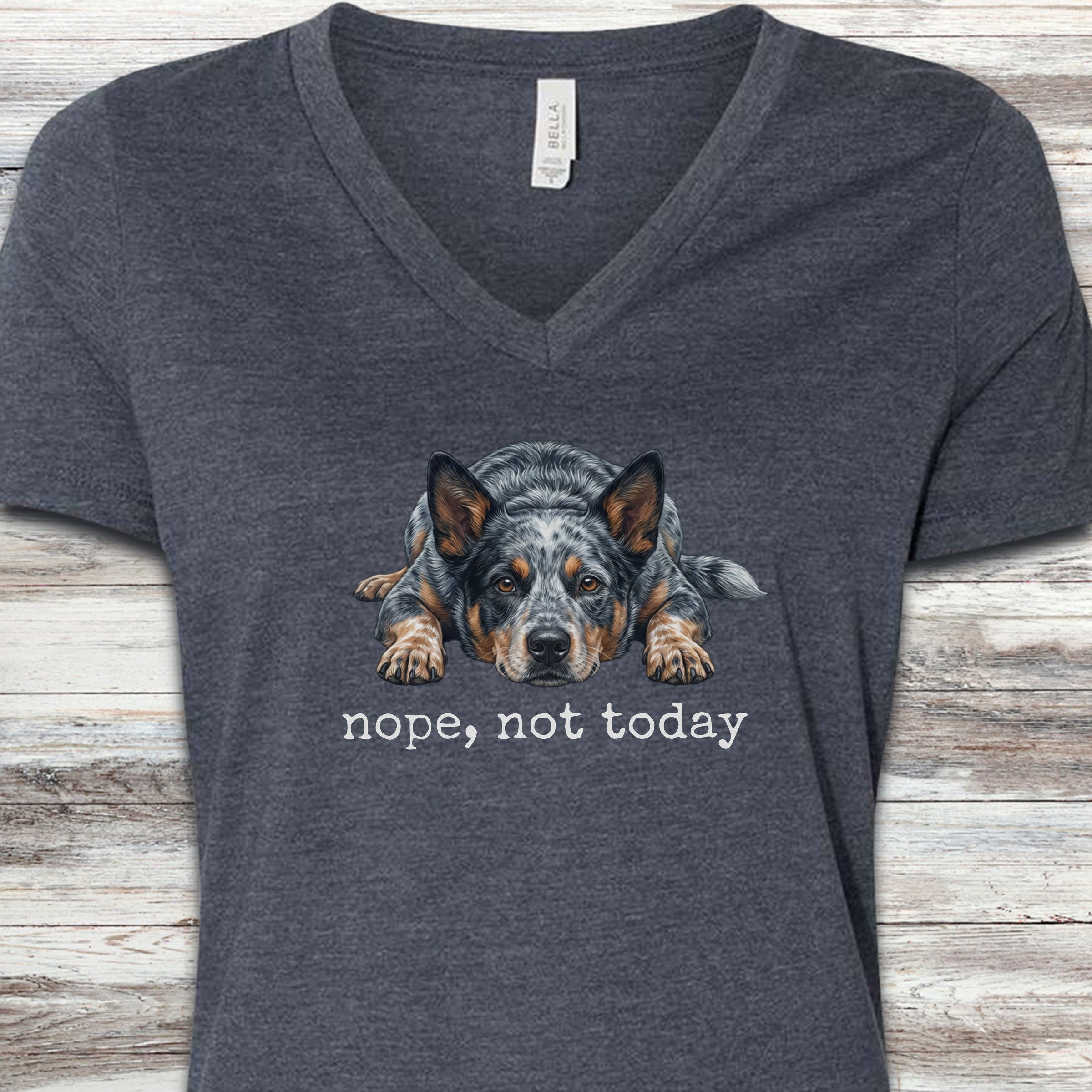 Australian Cattle Dog Blue Heeler Nope V-Neck Tee - Heather Navy