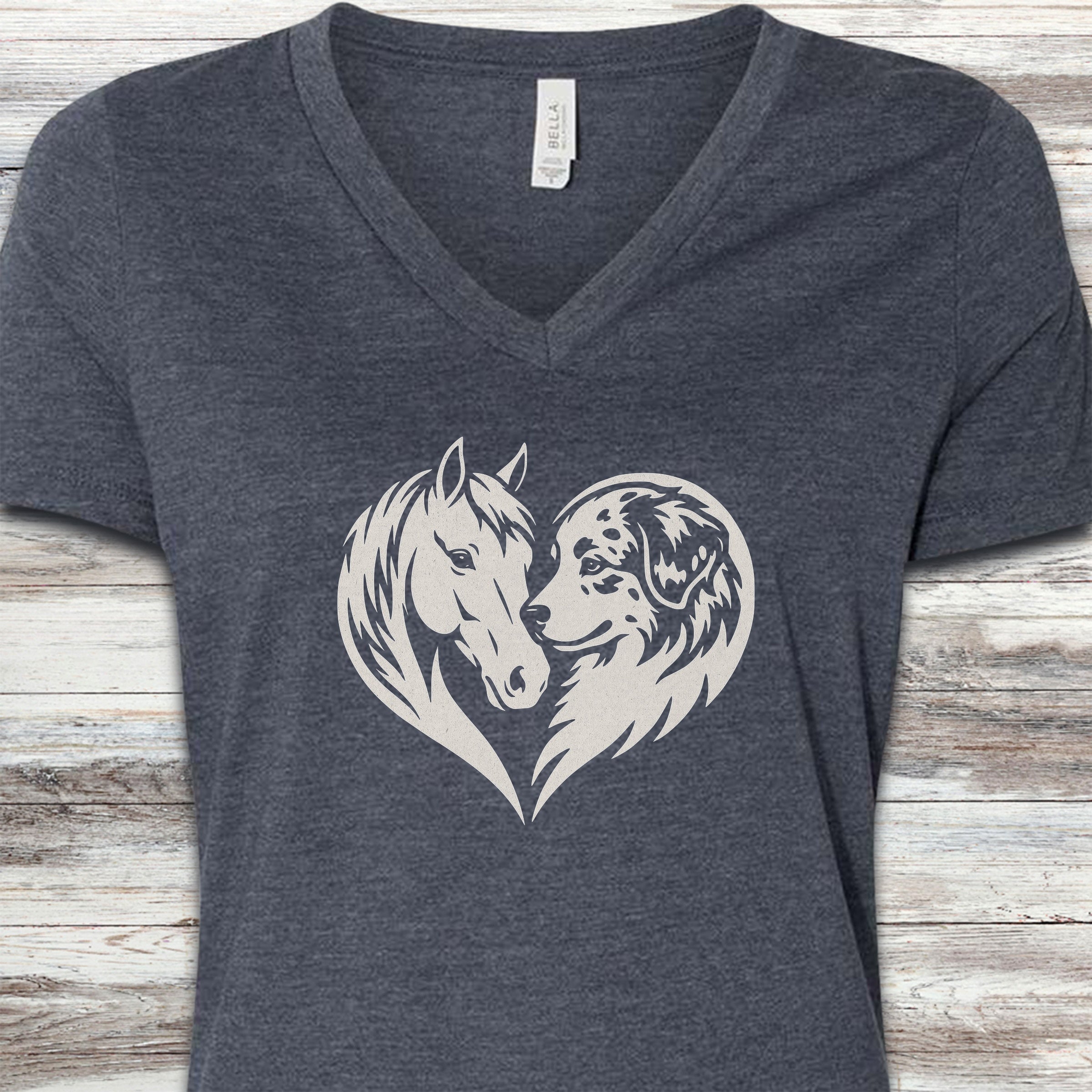 American Shepherd Horse Heart Bond V-Neck Tee - Heather Navy