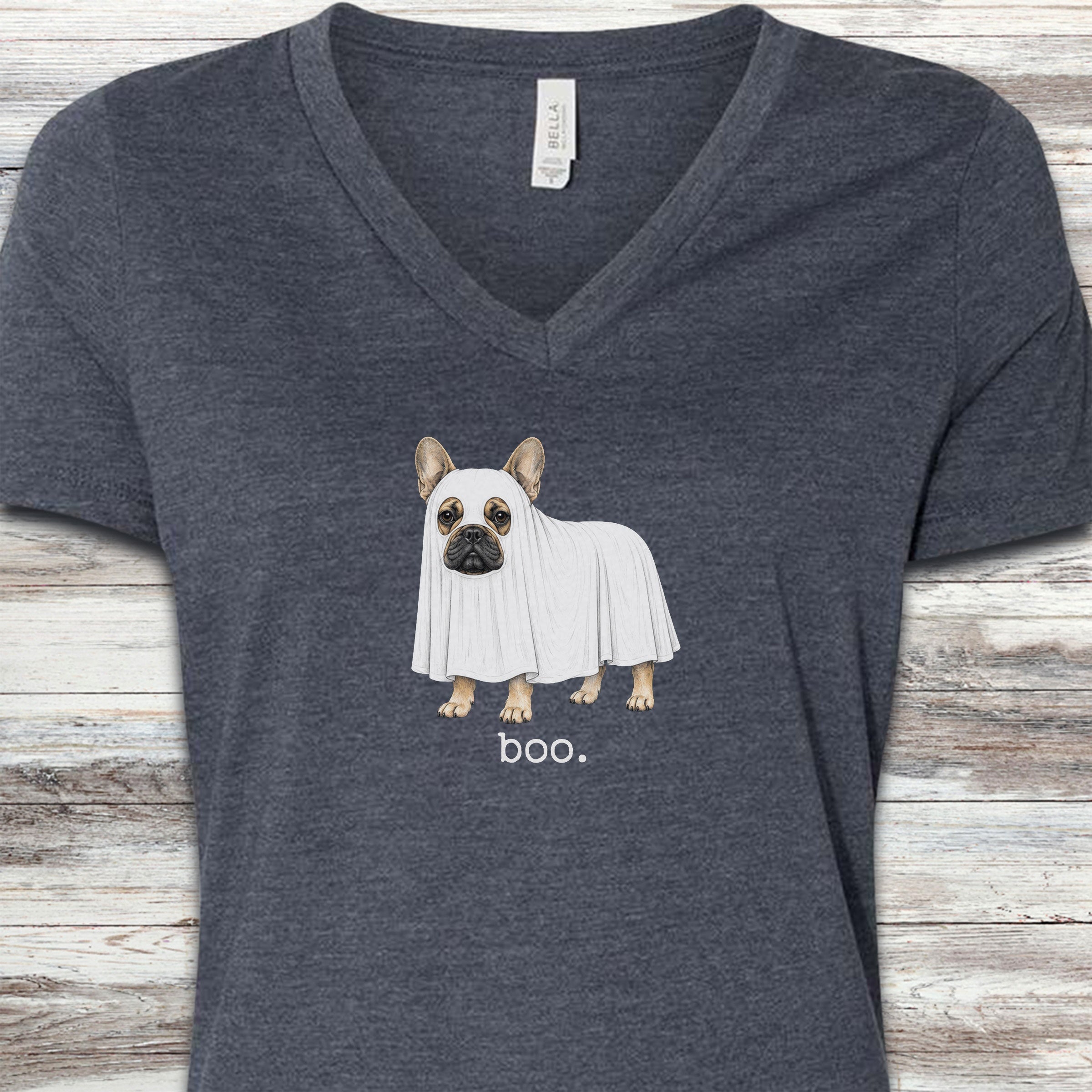 French Bulldog Boo V-Neck Tee - Heather Navy