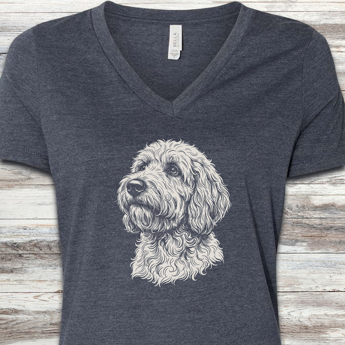 Goldendoodle Loyalty V-Neck Tee - Heather Navy