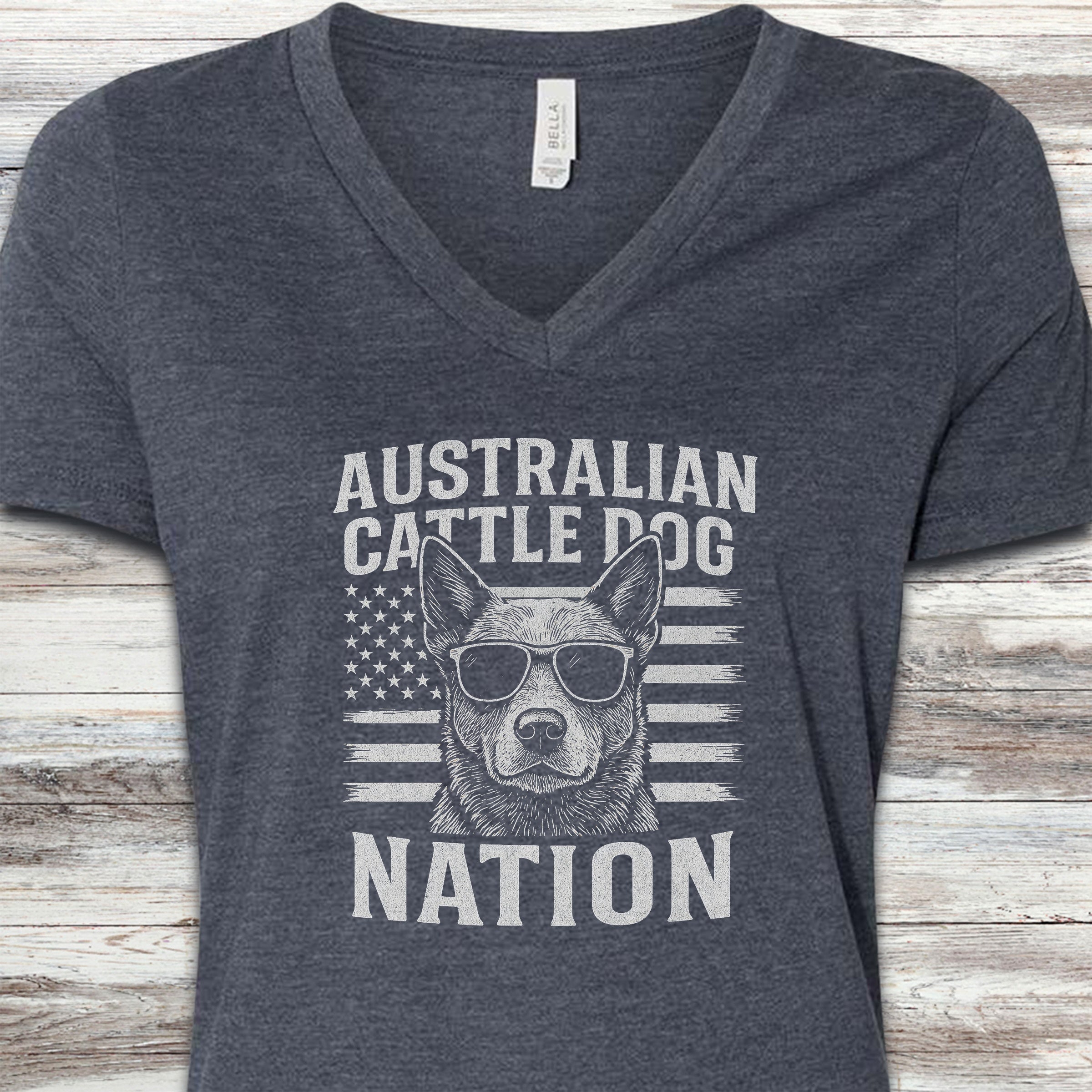 Australian Cattle Dog Nation V-Neck Tee - Heather Navy