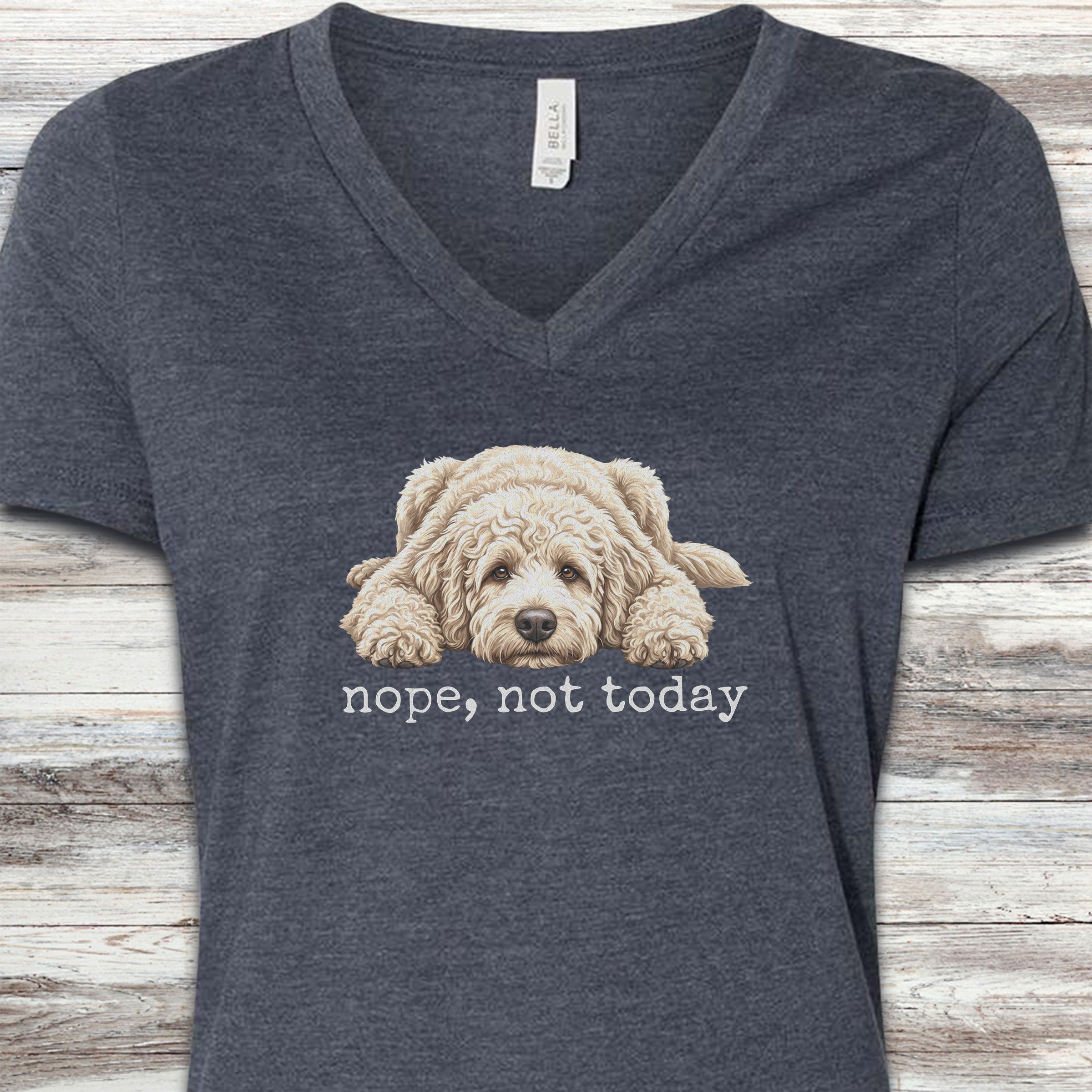 Goldendoodle Cream Nope V-Neck Tee - Heather Navy