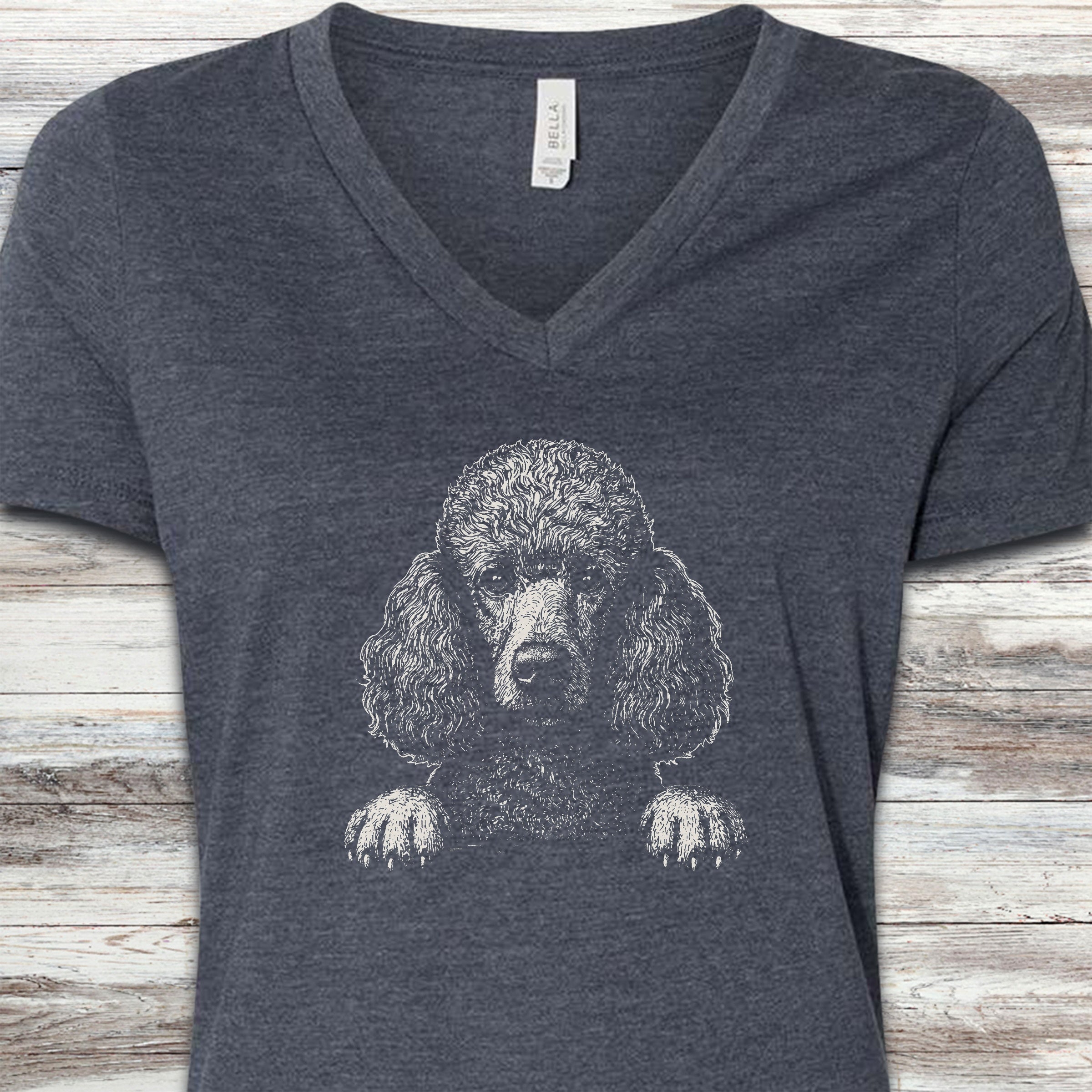 Hello Poodle V-Neck Tee - Heather Navy