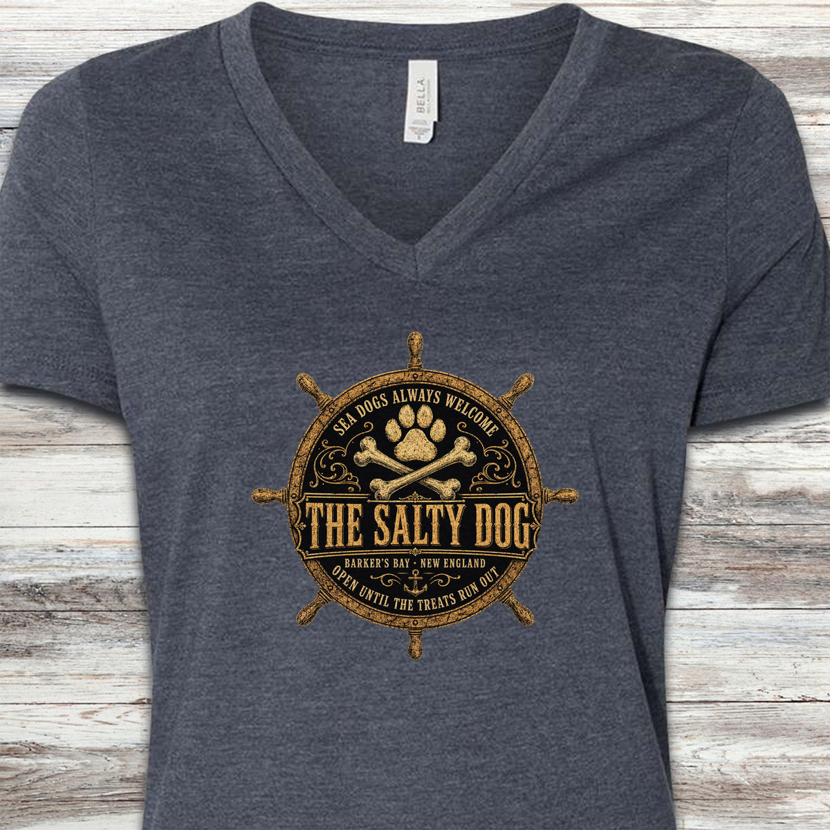 The Salty Dog V-Neck Tee - Heather Navy