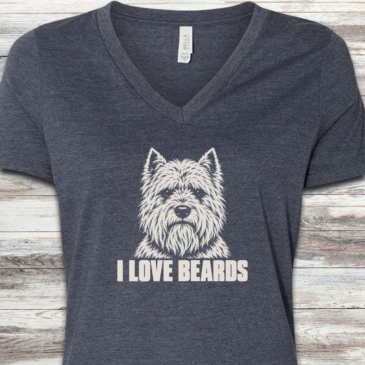 West Highland I Love Beards V-Neck Tee - Heather Navy