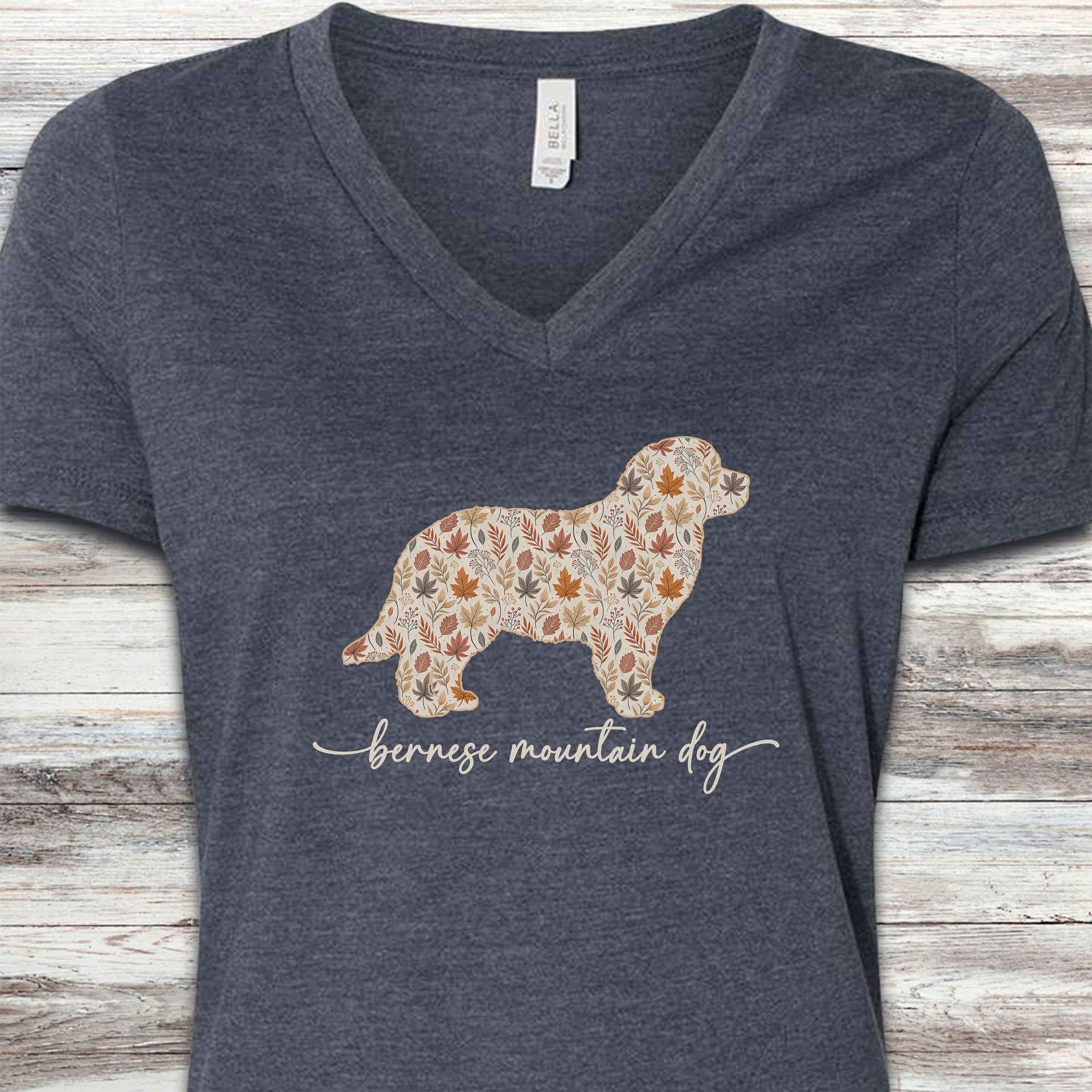 Bernese Mountain Dog Fall V-Neck Tee - Heather Navy