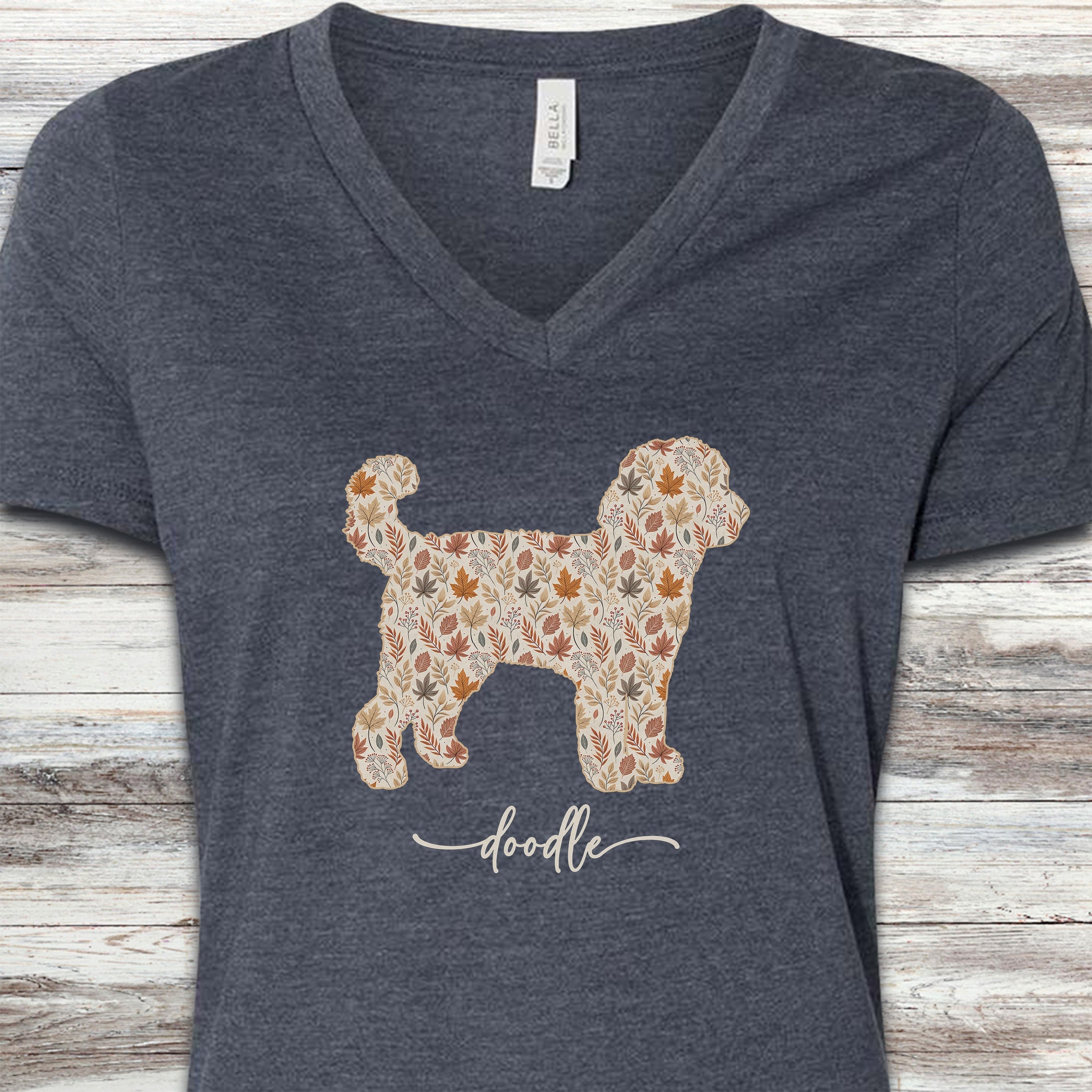 Doodle Fall V-Neck Tee - Heather Navy