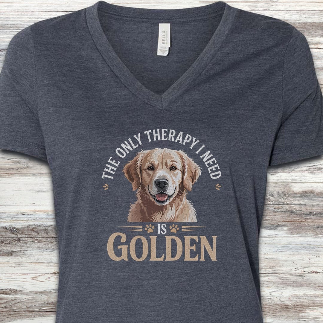 Golden Retriever Therapy V-Neck Tee - Heather Navy