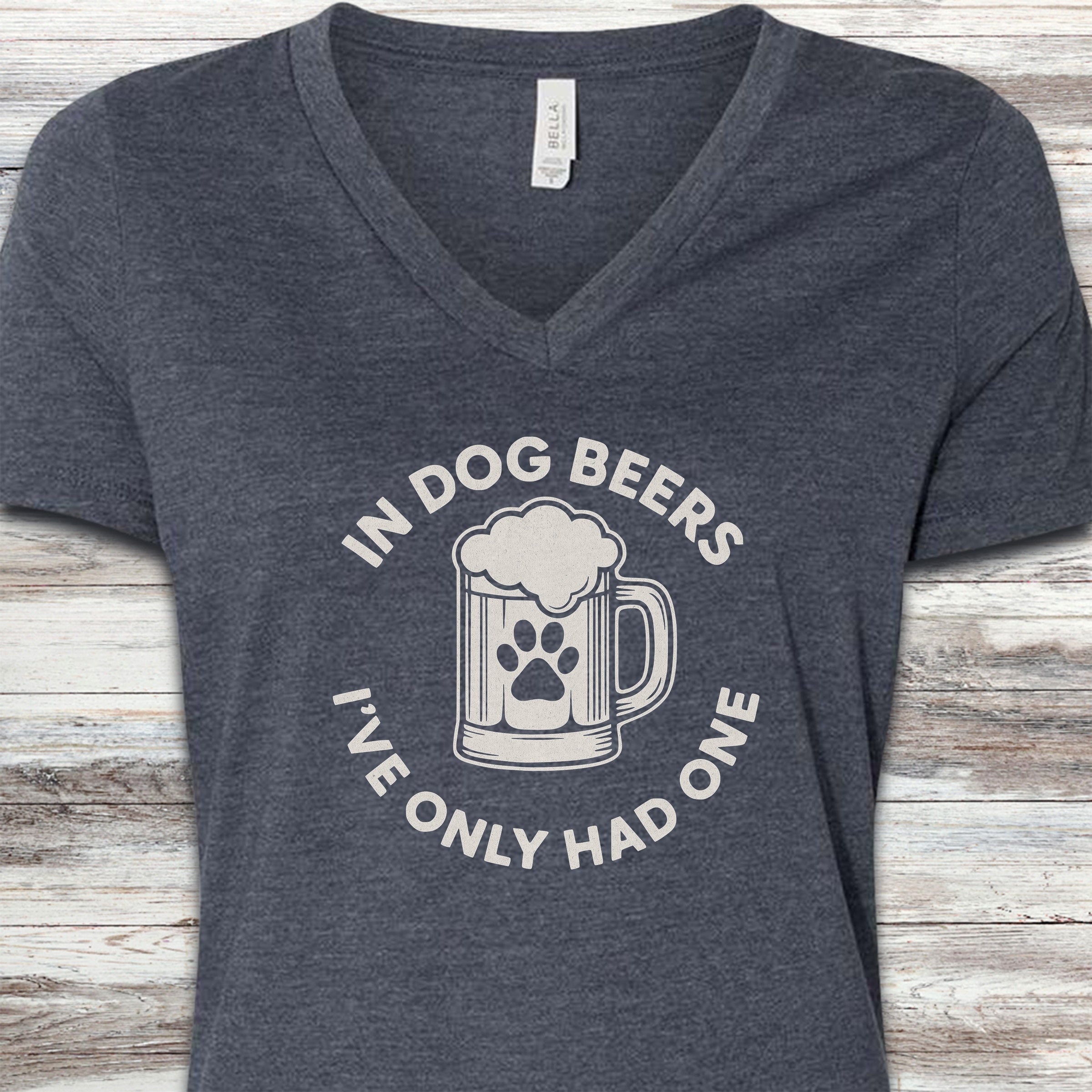 Dog Beers V-Neck Tee - Heather Navy