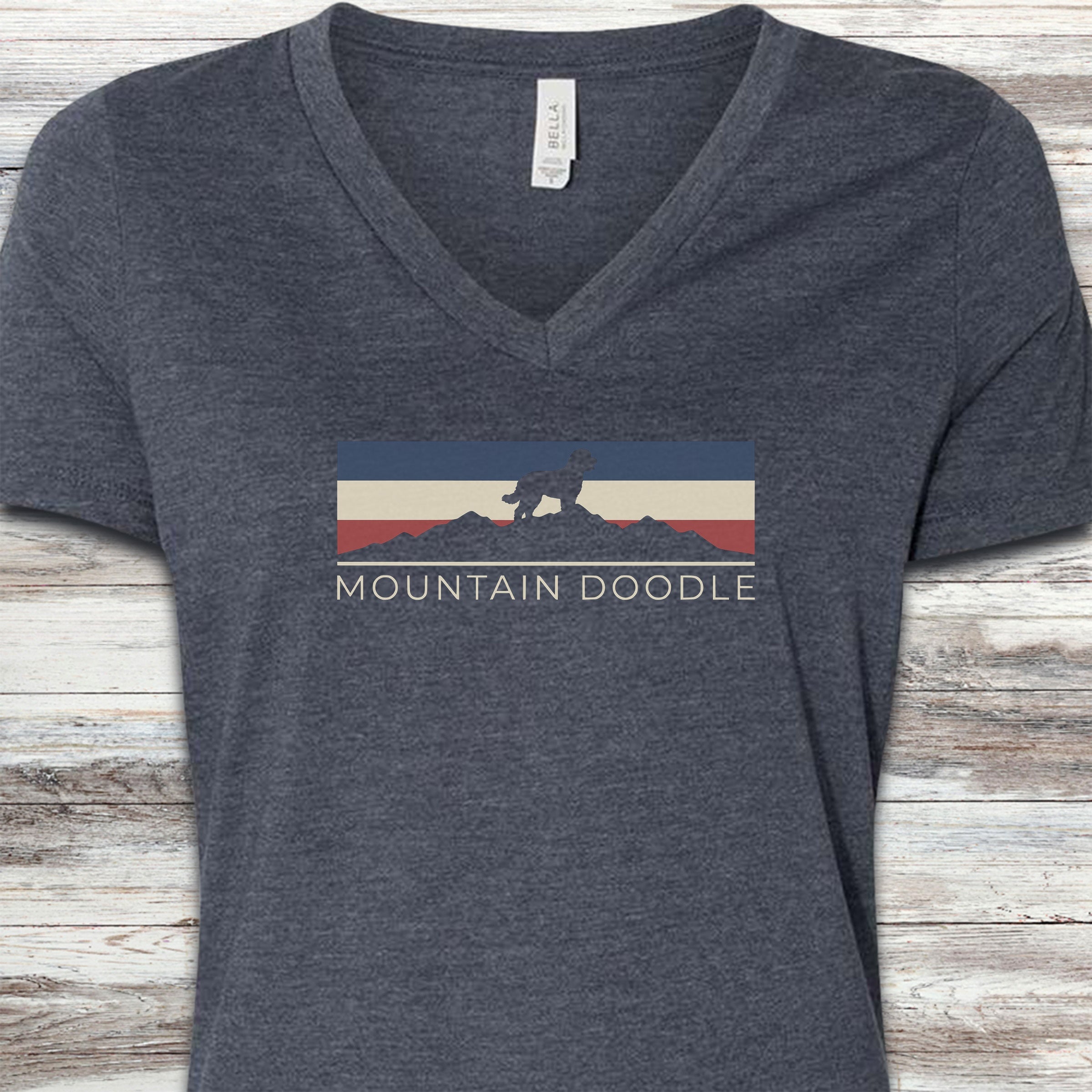 Bernedoodle USA Sunset V-Neck Tee - Heather Navy