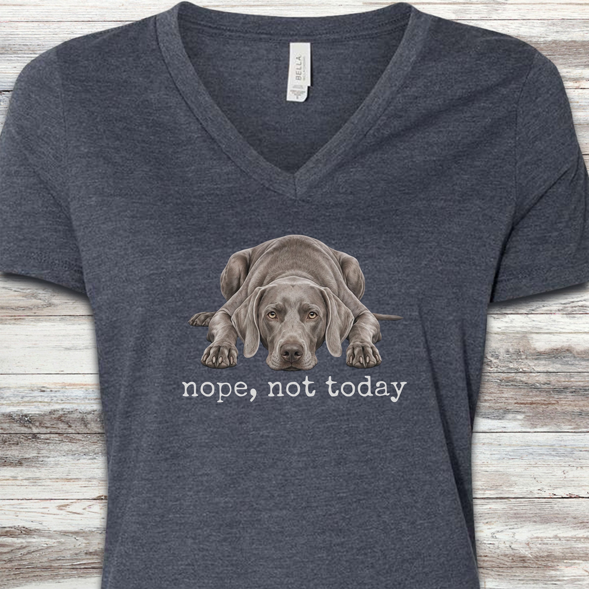 Weimaraner Nope V-Neck Tee - Heather Navy