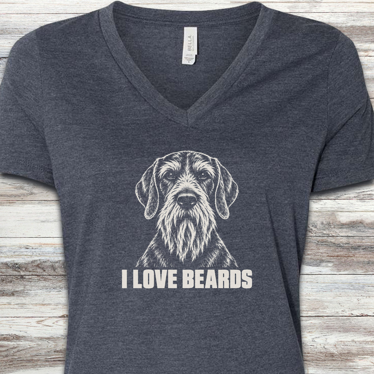 German Wirehaired Pointer I Love Beards V-Neck Tee - Heather Navy
