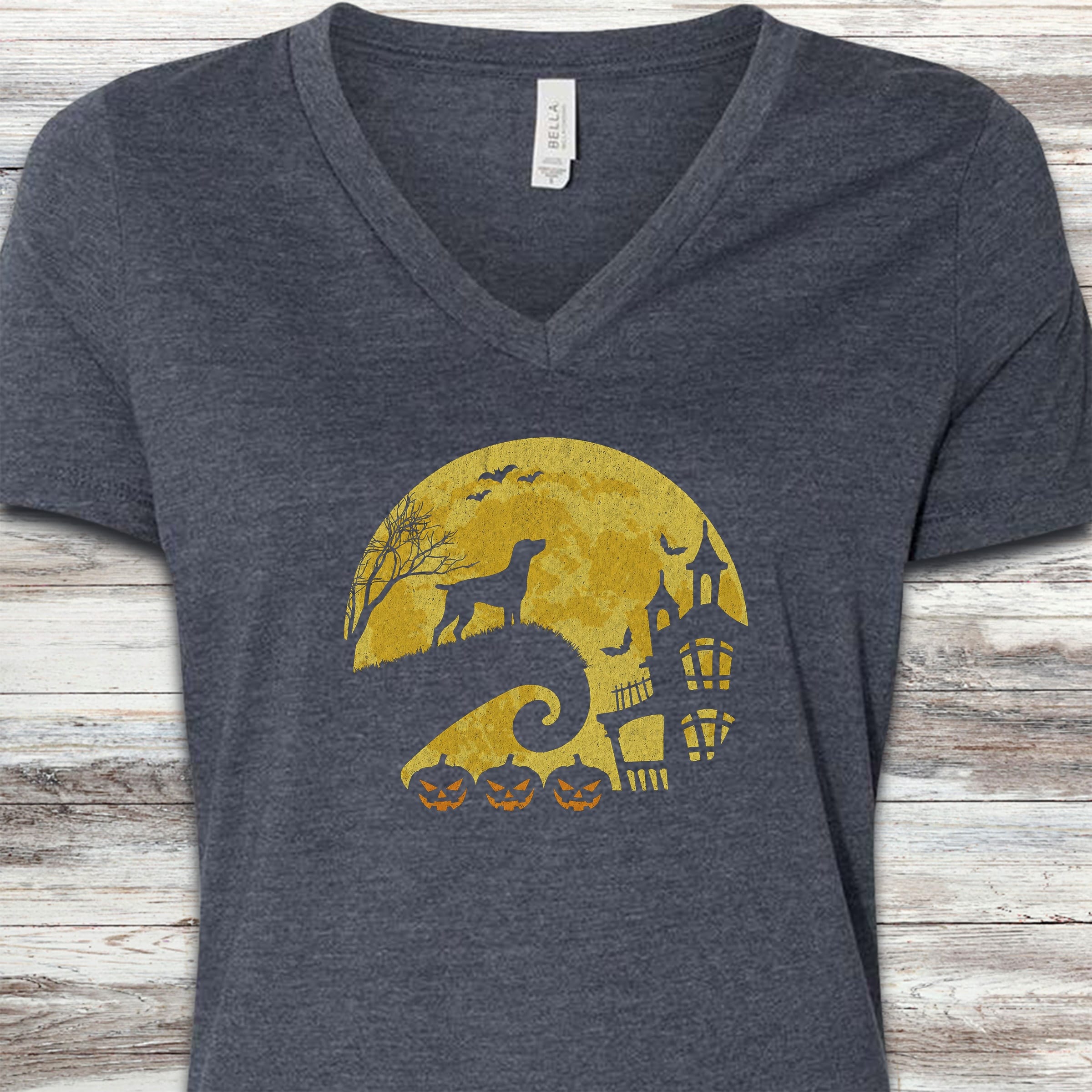 German Shorthaired Pointer Halloween Moon V-Neck Tee - Heather Navy